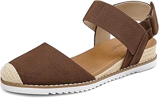 mysoft Women's Low Wedge Sandals Comfortable Closed Toe Espadrilles Slip on Elastic Ankle Strap Walking Sandals