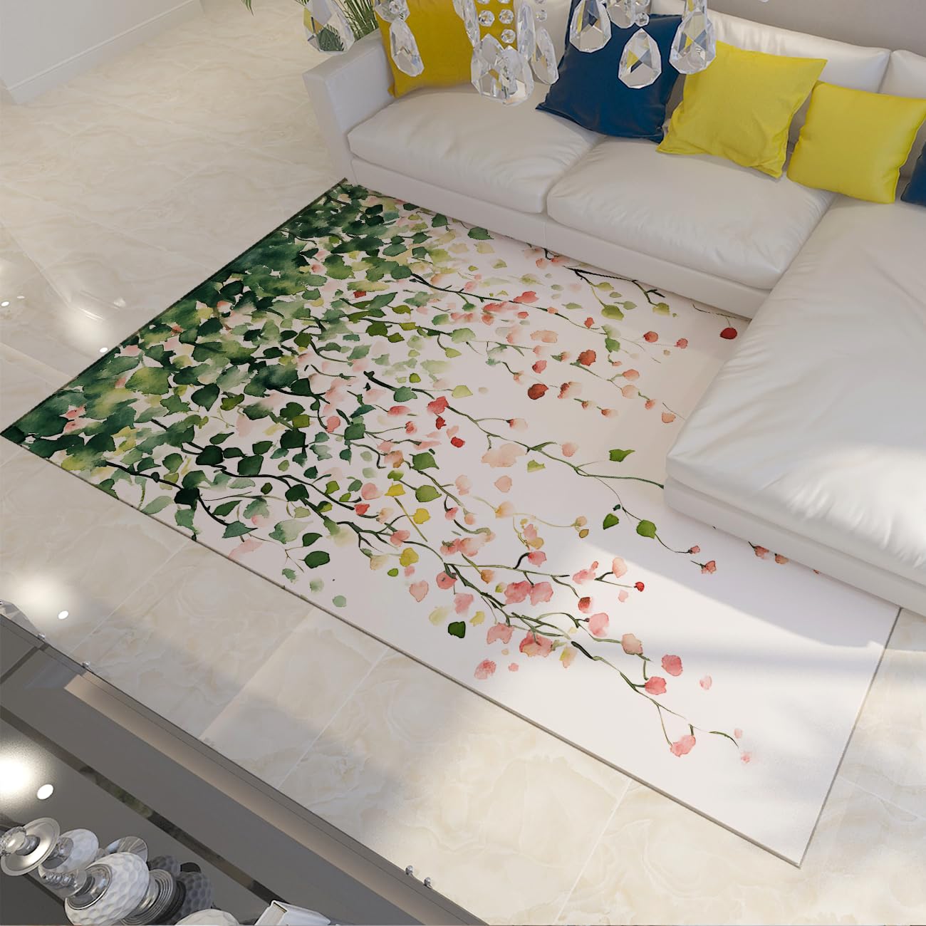 Tapis de sol lavable feuilles d'eucalyptus 100x150 antidérapant, fini les glissades dans l'entrée