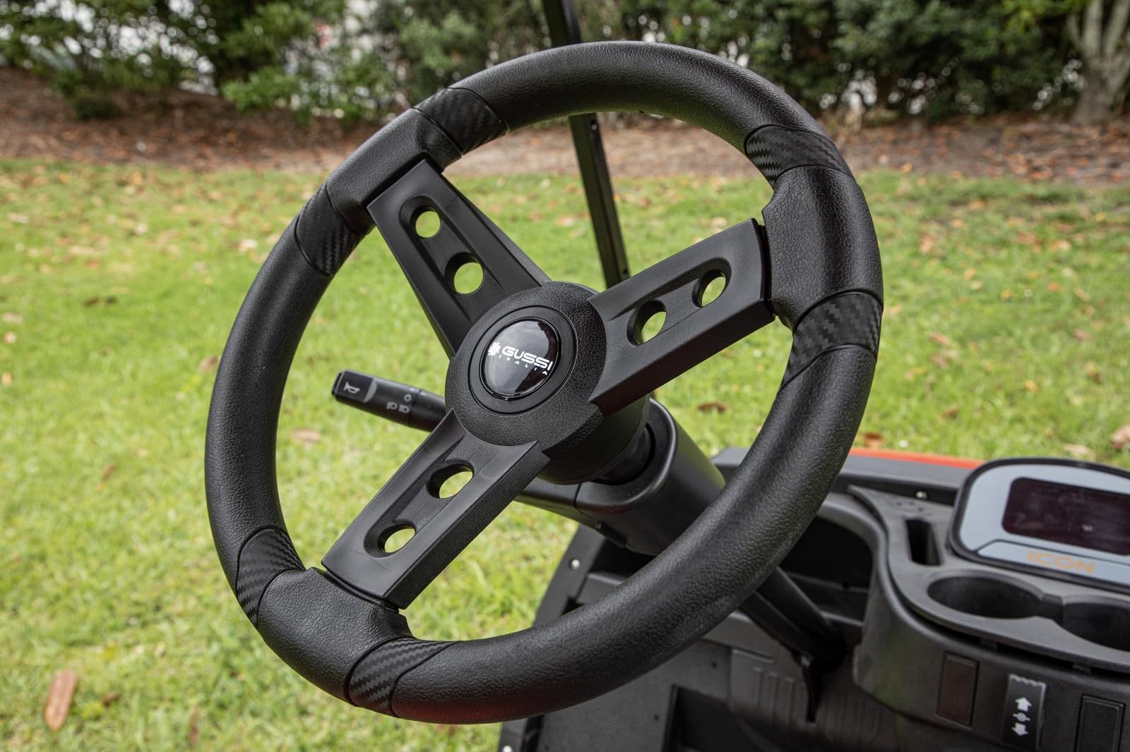 REVENGE Gussi Italia Lugana Black Golf Cart Steering Wheel for ICON and Advanced EV Models | Premium Italian-Made | Soft Touch | No Hub Adapter Needed