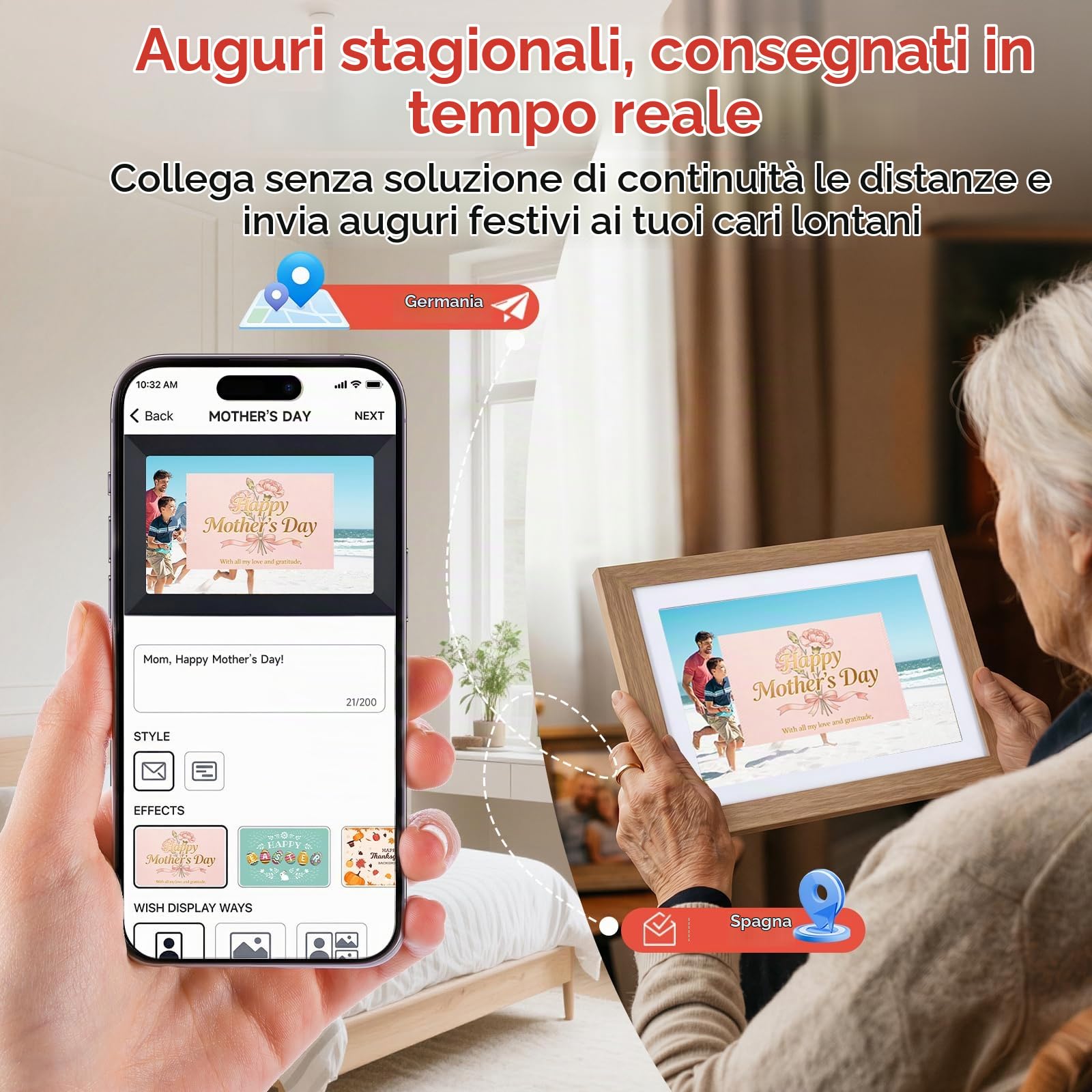Cornice Digitale, Rollei Smart Frame WiFi 103 10,1 Pollici Frameo Portafoto Digitale 32GB IPS Touchscreen 1280x800 Condivisione di Foto e Video Legno di Quercia Cornice-Foto-Portafoto-Cornici-Digitali