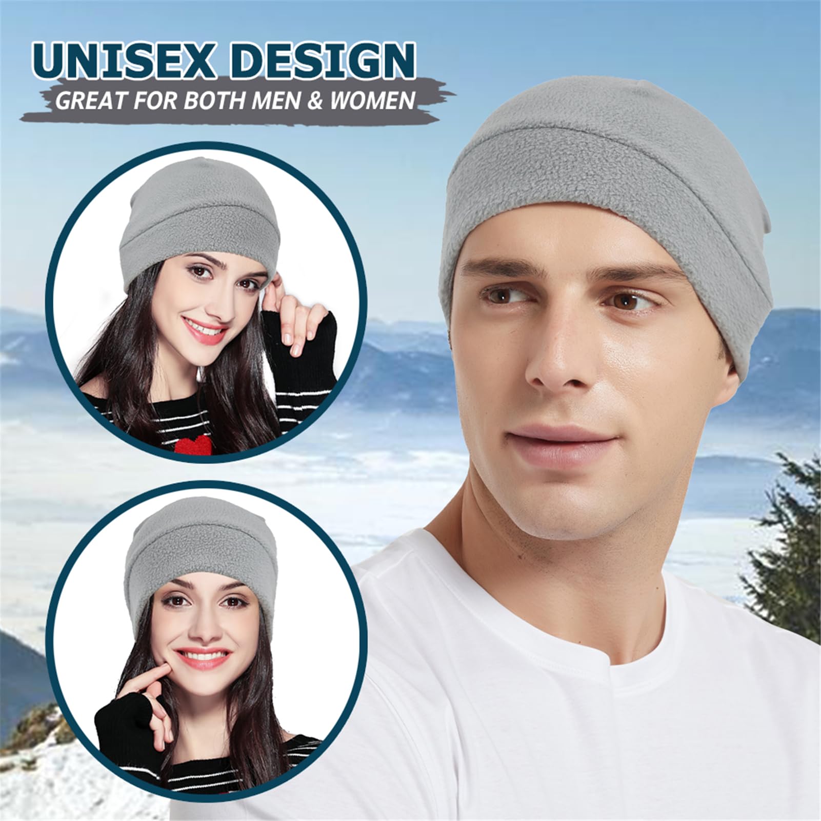Headshion Lot de 2 bonnets de montre en polaire épais avec doublure pour casque d'hiver chaud