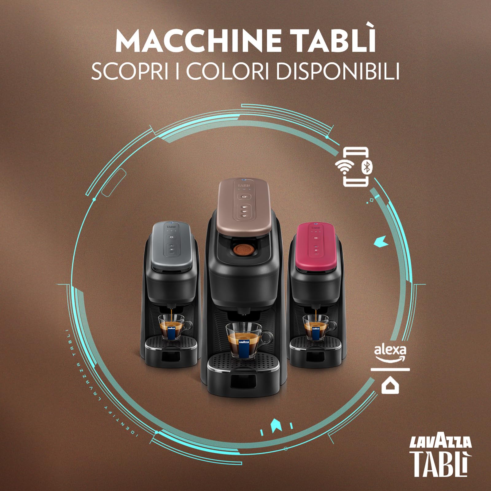 Lavazza, Tablì, Macchina Caffè Creata Esclusivamente per Tab 100% Caffè, Controllo Remoto con App, Compatibile Alexa e Google Home, Serbatoio d'Acqua 1.2L, 1450 W, 165 x 330 x 390mm, Rossa