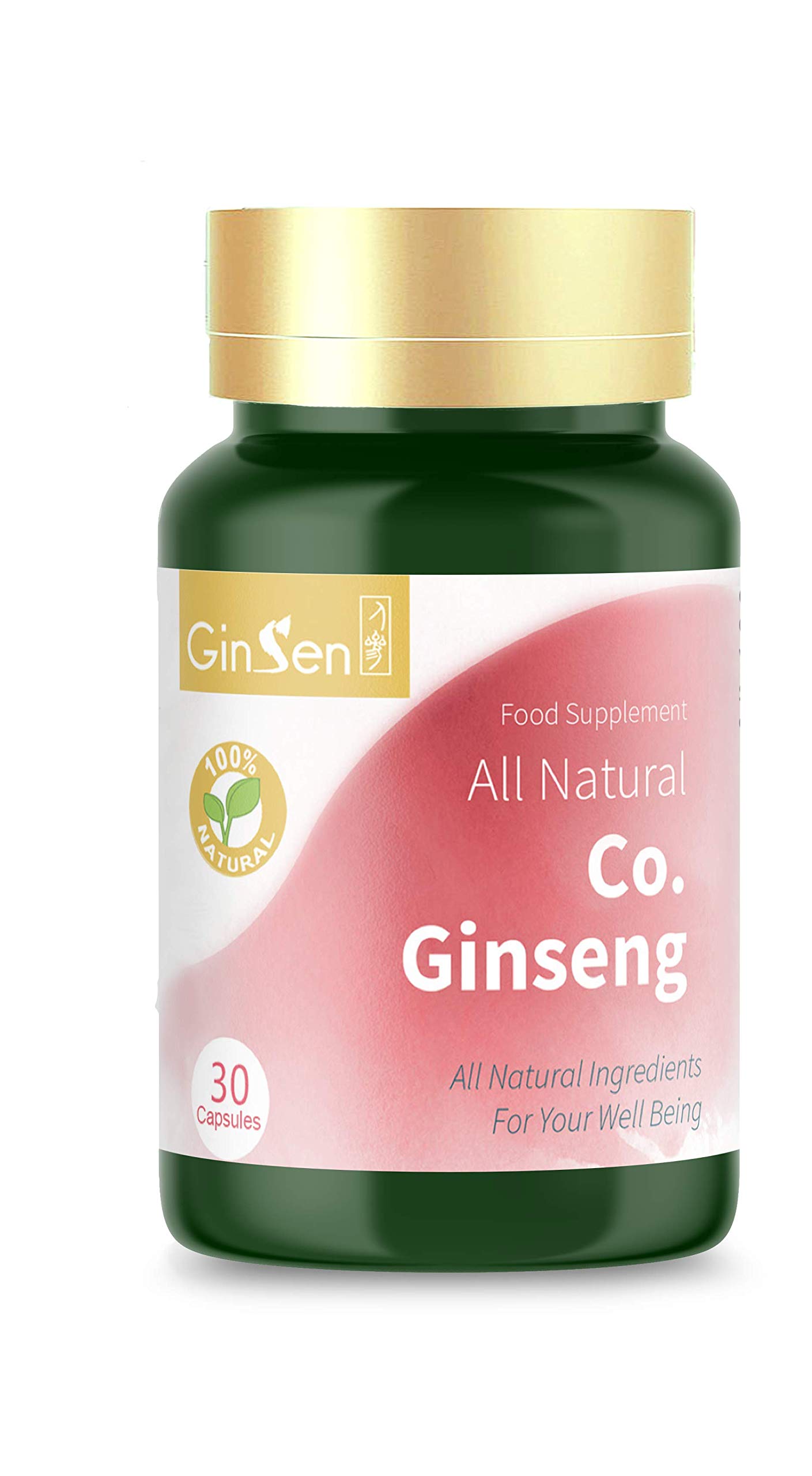GinSen Co. Ginseng Tablets (30 Caps) Helps with Fatigue, Energy, Metabolism, Vegetarian, Natural Ginseng Extract, Food Supplement, Made in UK
