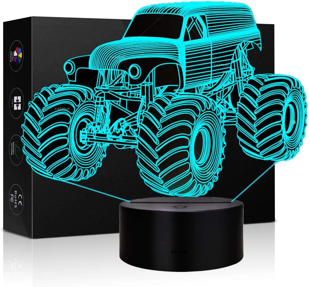 Idee Monto 3D led lamp Monster Trucks for Boys (Blue Bronze)