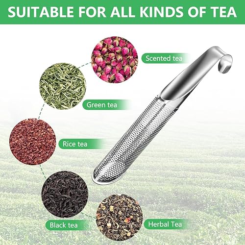 Miniatura 7 de Difusor de té de acero inoxidable, infusor de pipa de té mejorado 2026 con gancho para colgar y mango largo, té de malla fina más empinado para té