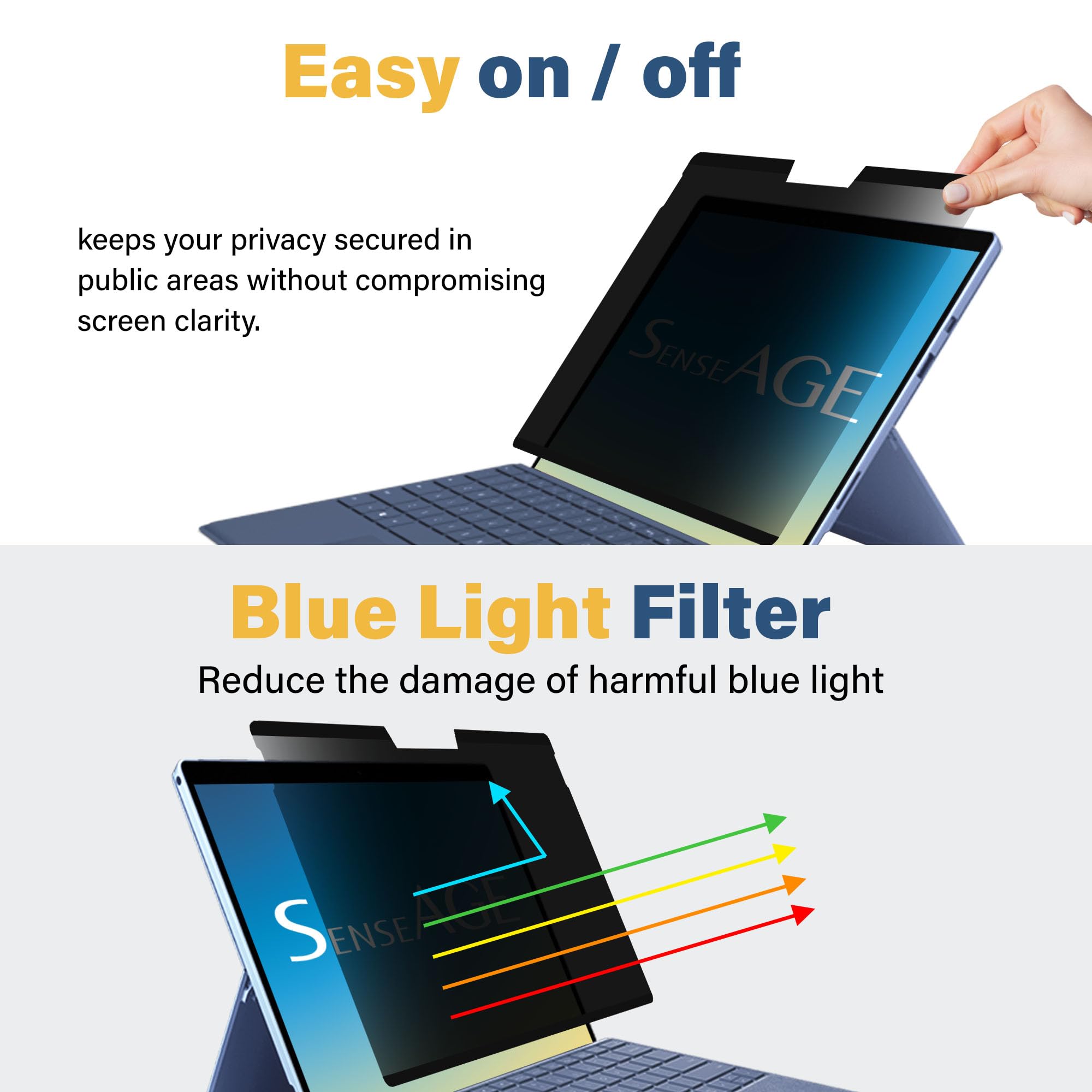 SenseAGE Filtre de Confidentialité Magnétique Premium pour Microsoft Surface Pro 13 Pouces 8/9/X, Filtre écran Confidentialité Anti-Espion, Lumière Bleu, Film de Protection Amovible