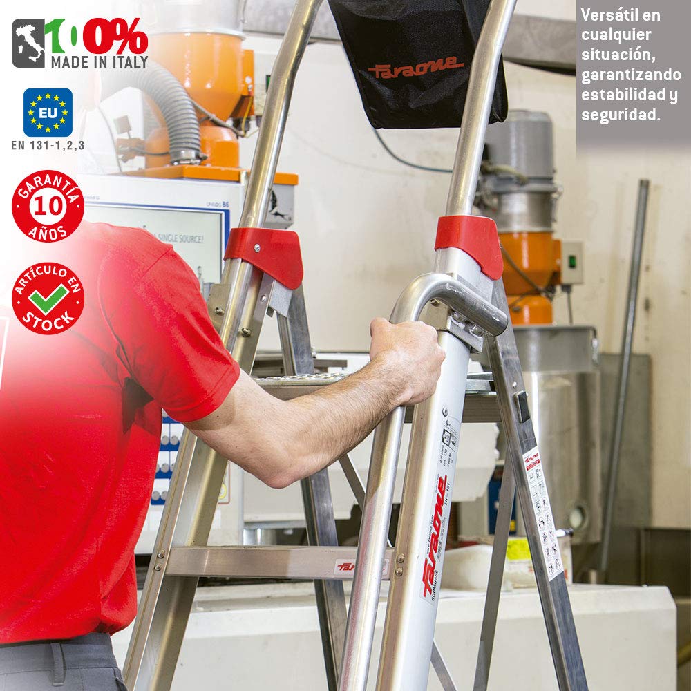 Faraone - Escalera de Aluminio - Escalera de Tijera DOMUS04-162 x 50 x 15 cm - Escalera 4 Peldaños - Máxima Seguridad - Fácil Transporte - Peldaños Anchos y Cómodos