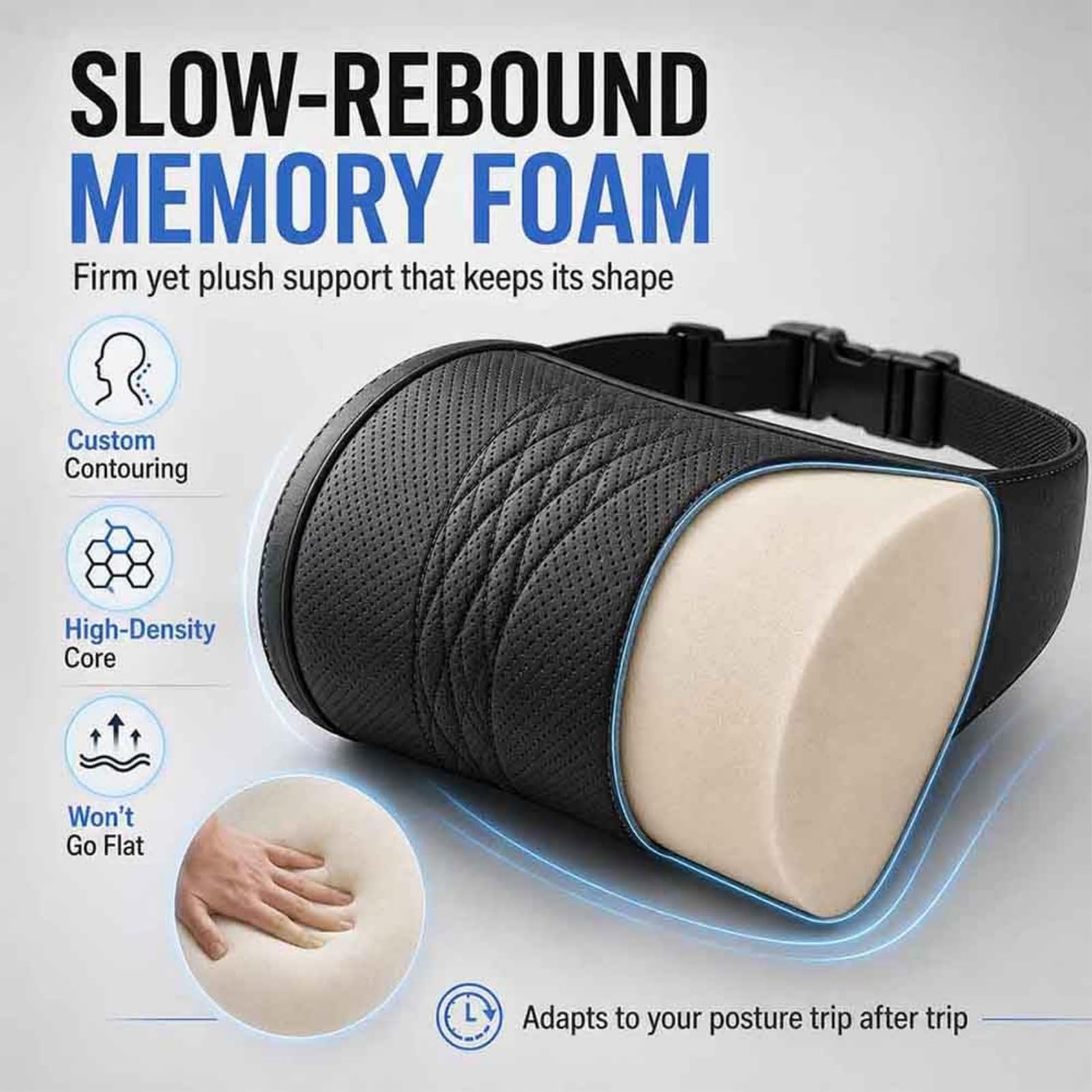 Cojín Reposacabezas Coche de Espuma Memoria y Cuero Napa, Almohada Ergonómica de Cuero para Asiento de Coche, Soporte de Cuello Transpirable con Correa Ajustable para Viaje (Amarillo)