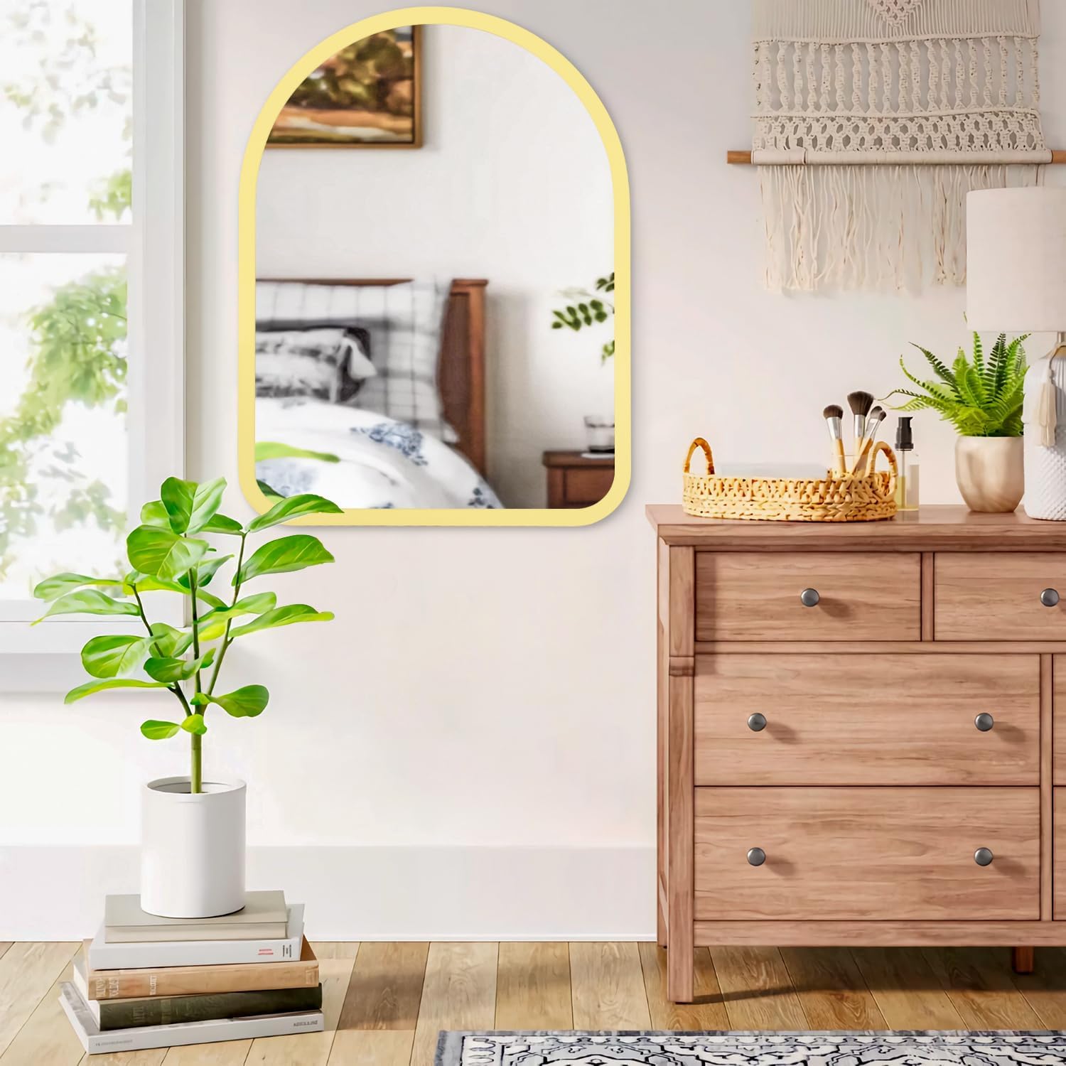 Wall Mirror Arch Rustic Wood Mirror Decorative Hanging Mirror for Bathroom Bedroom Farmhouse Entryway Hallway Large 26"×18"
