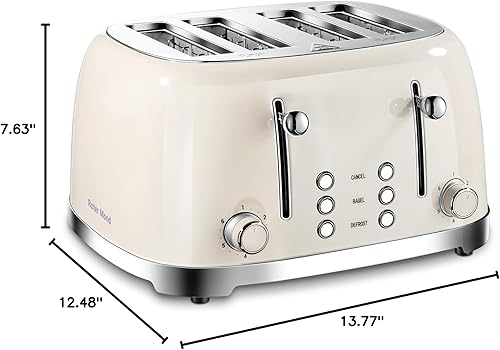 Miniatura 8 de Tostadora Roter Mond Retro de acero inoxidable de 4 rebanadas con función de cancelación de descongelación de bagel, 6 ajustes de tostado, ranura
