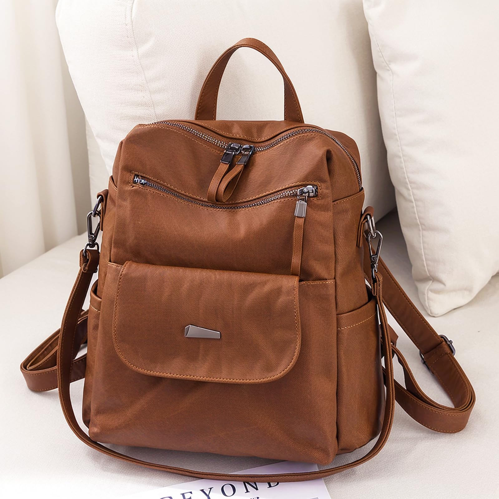 Sac a dos PU cuir femme, Sac à dos antivol femme elegant leger Deux en un décontractées, Multifonctions sac à dos femme chic pour Voyage et Travail