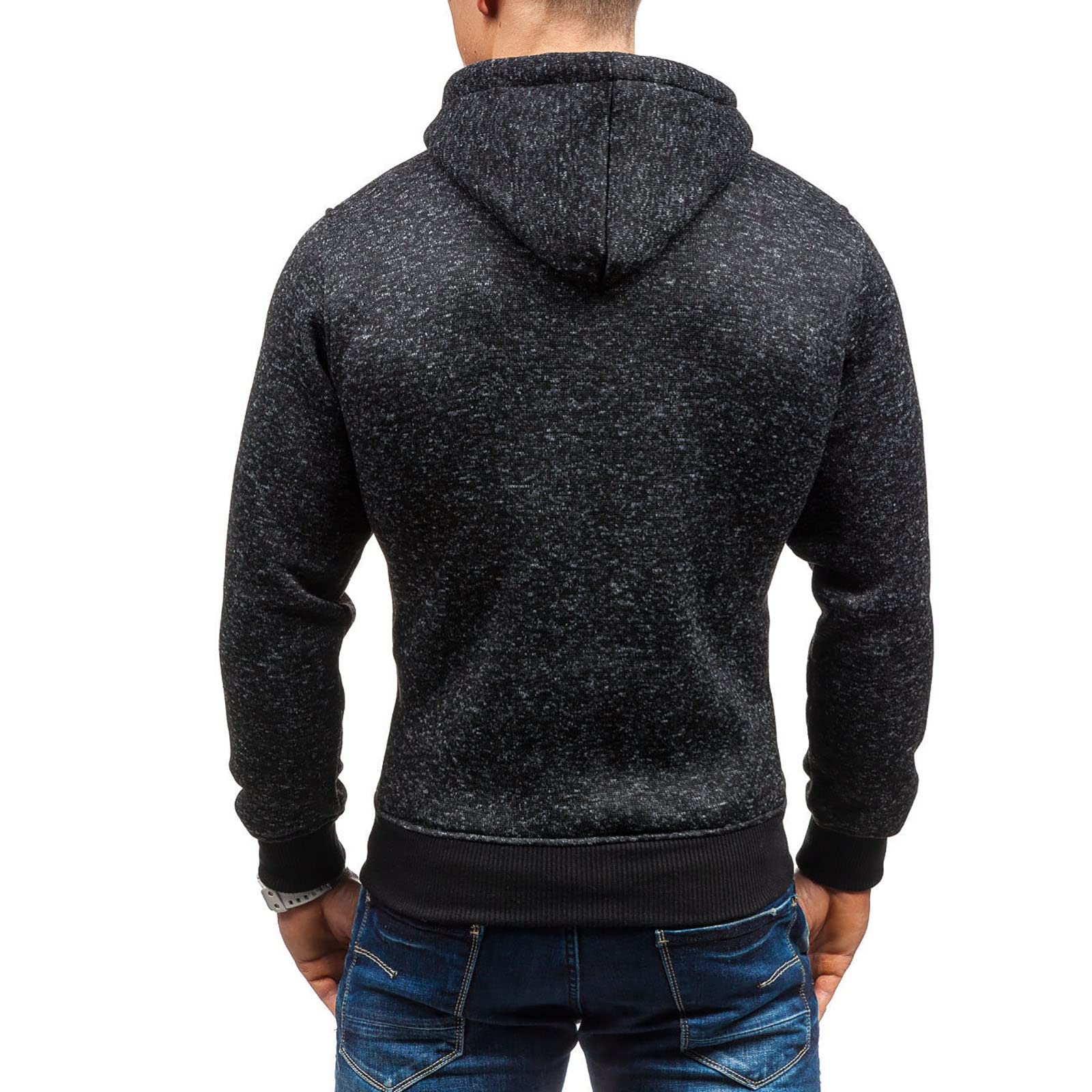 Chaqueta de punto de forro polar para hombre, sudadera con capucha con cordón y cuello redondo sólido para entrenamiento de fitness para todas las estaciones, para deportes al aire libre