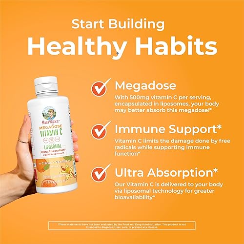 Miniatura 5 de Liposomal líquido de vitamina C para mujeres y hombres, 500 mg de vitamina C líquida, sin azúcar, vitamina para apoyo inmunológico y salud general,