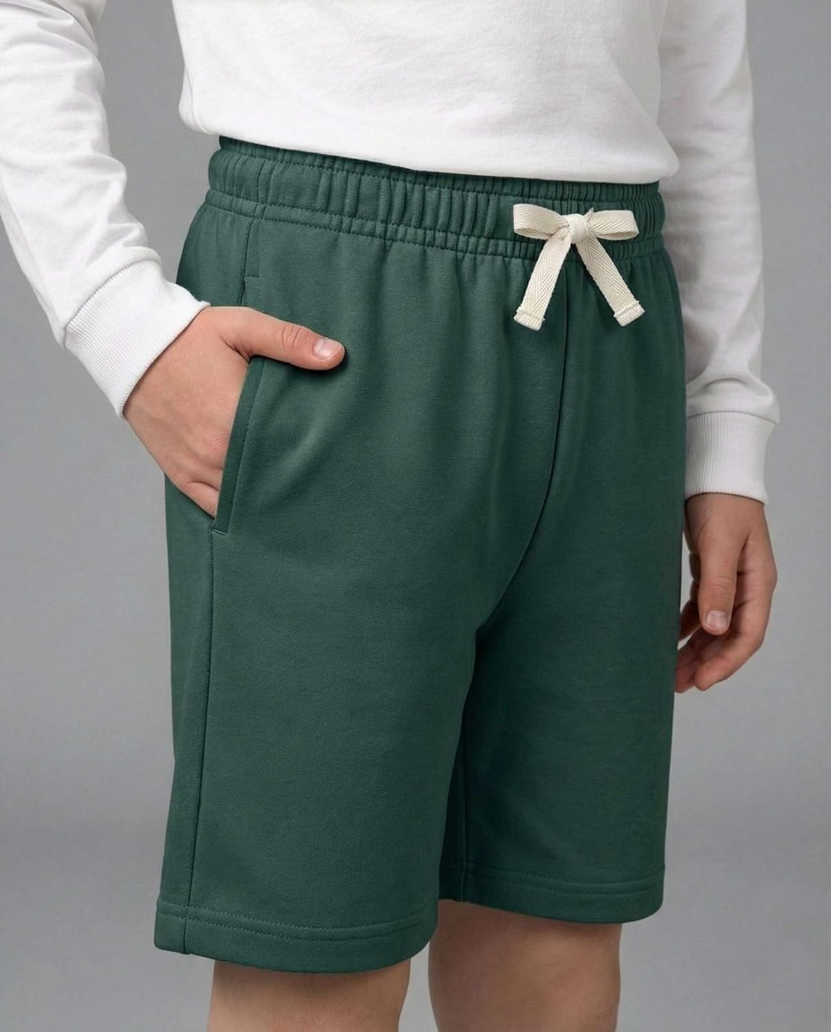 Real Essentials 4 Pack: Boys' Cotton French Terry Shorts with Pockets for Kids Teens Youth - Sleep Casual Lounge (4-18) - Image 3