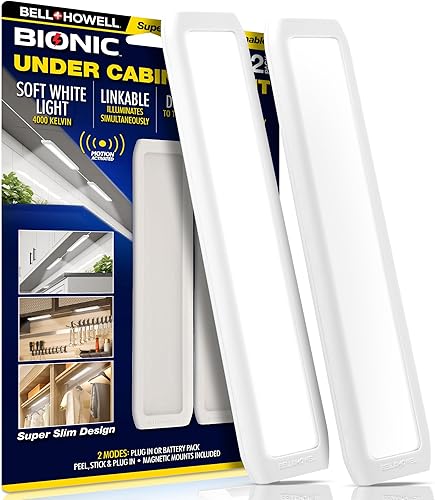 Bell+Howell Luces para debajo del gabinete (paquete de 2) con sensor de movimiento para cocina, LED de larga duración con imanes fáciles de instalar