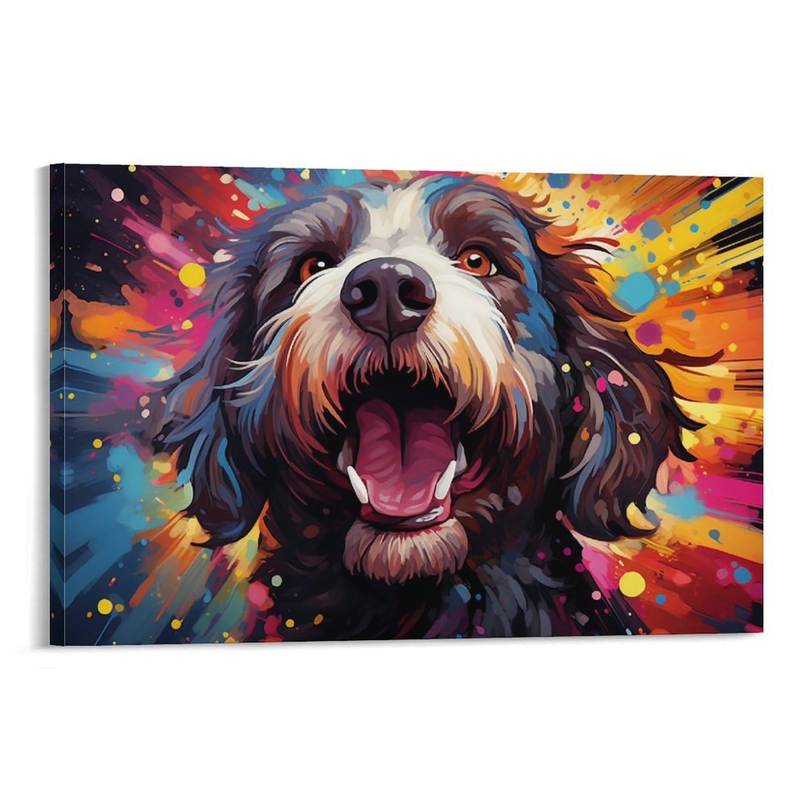 CPLVKWRQJ Bright Magical Colorful Single Piece Happy Dog with Colorful Splash Background Canvas Wall Decor - Office Canvas Print Fade Resistant Wall Focal Art Decor 20x30inch(50x75cm)