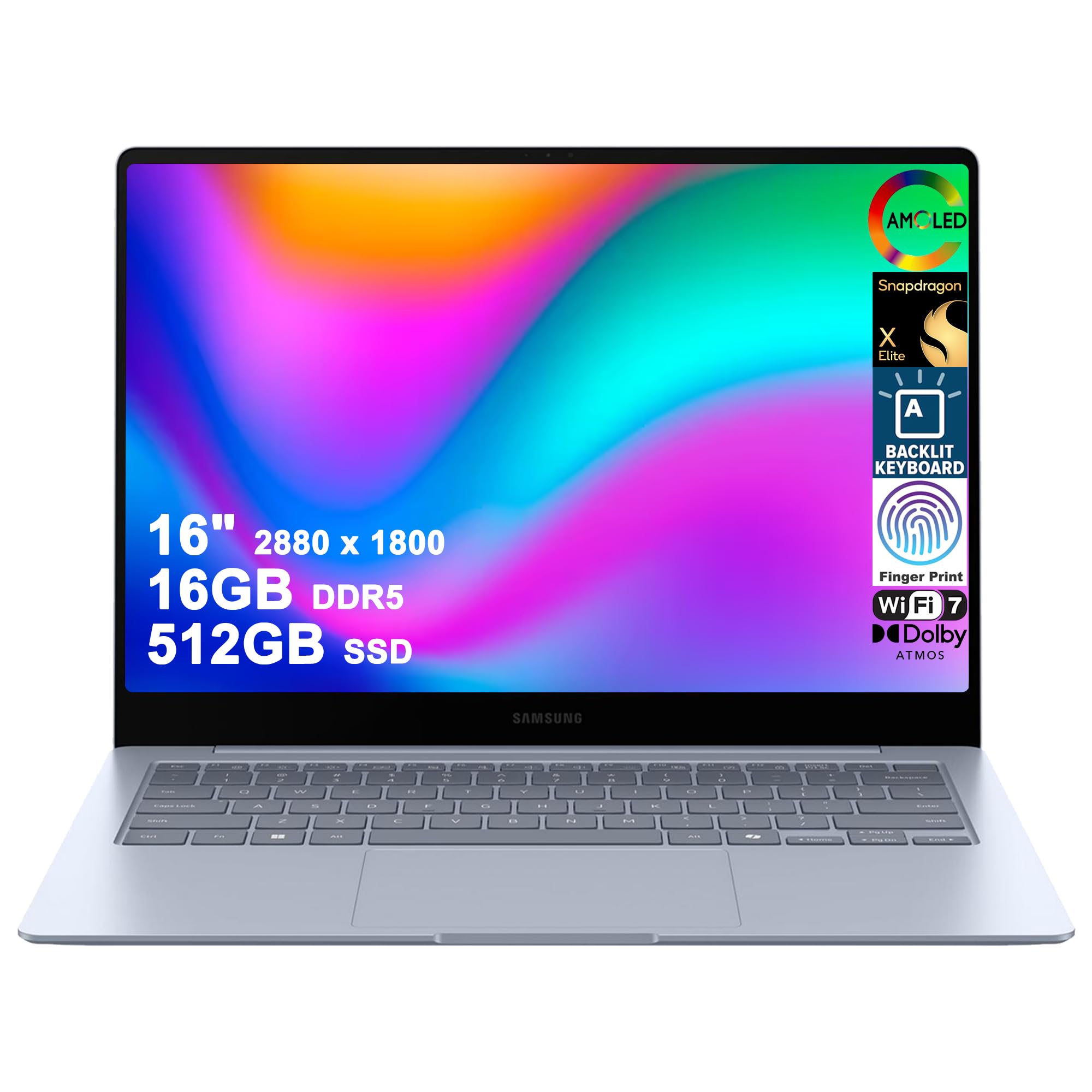Galaxy Book4 Edge (9 Series) AI Laptop 16" 3K AMOLED Touch Snapdragon X Elite (Up to 45 NPU Tops) 16GB DDR5 512GB SSD Backlit Fingerprint for Creator Professional Win11