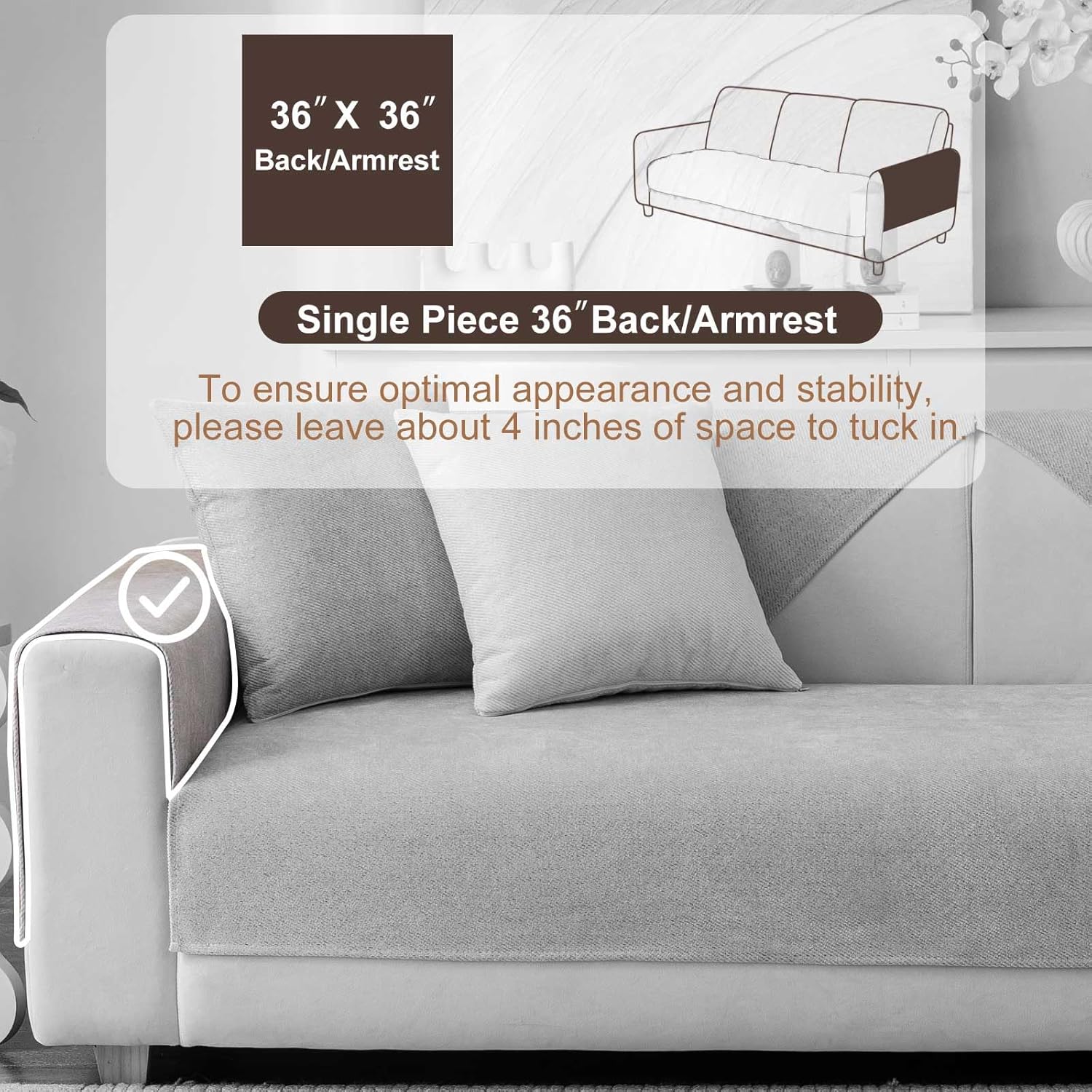 Soft Plush Couch Cover Washable, Non Slip Pluffy Sectional Sofa Covers for 3 Cushion Couch Sofa L Sharped Sofa Slipcover, Furniture Protector for Pets (1 PCS 36"x36" Light Grey)