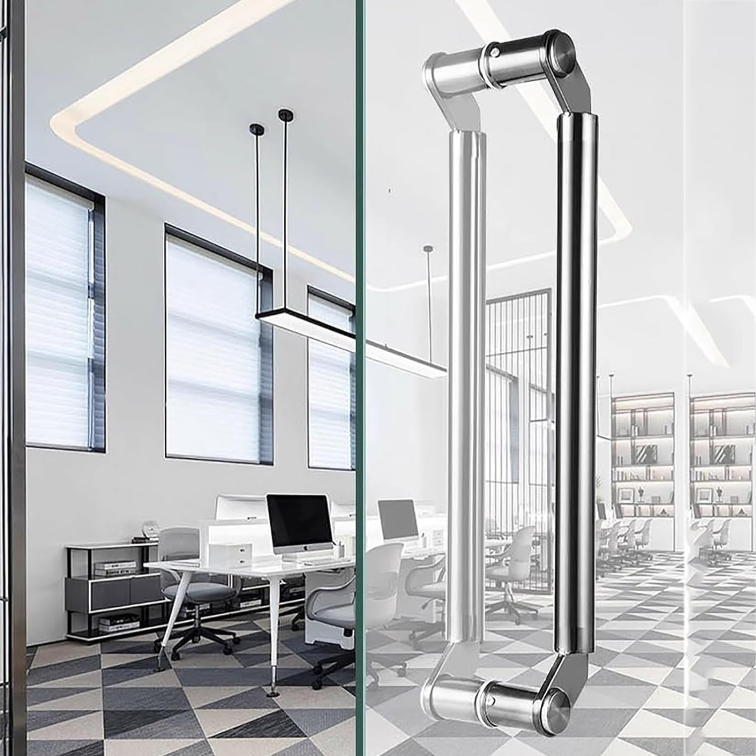 BHGFYXBS Glass Door Knob Round Tube, Smooth Surface Entrance Push Bar, Modern Style Store Gate Grab Bar, Barn Double Sided Doors Handle,Silver-150Cm(59,Silver-150cm(59