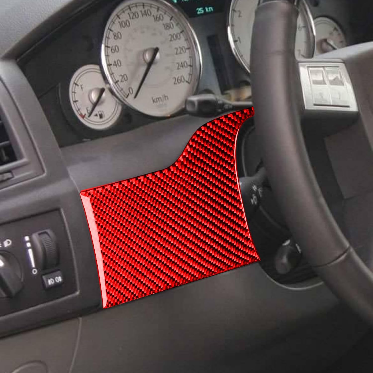 Generic Real Premium Soft Carbon Fiber Interior Accessories Sticker Compatible with Chrysler 300 300C 2005 2006 2007 Car Speedometer Lower Part Dash Decoration Panel Red, CR3C0507