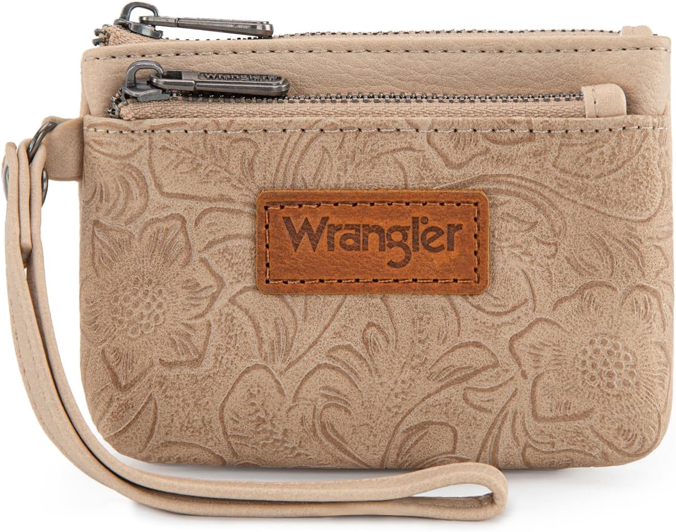 Montana West Wrangler Coin Purse for Women RFID-blocking Floral Embossed Change Pouch Wristlet Wallet Lightweight Portable Wallets Tan