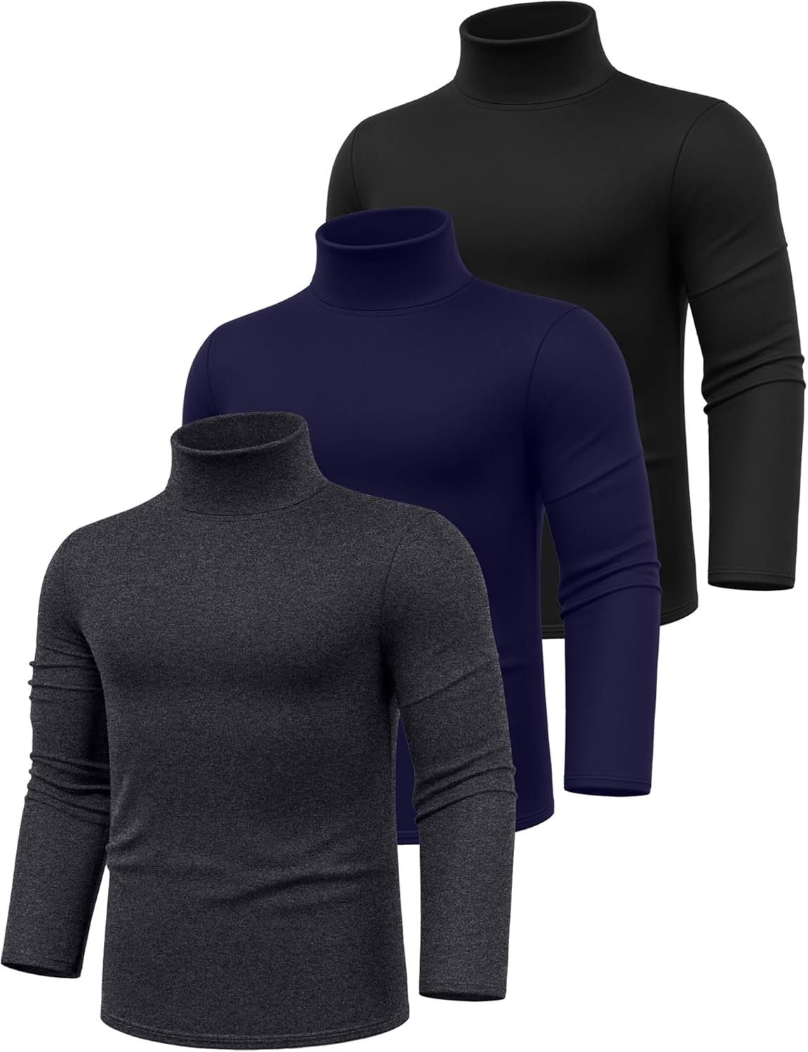 Ficerd 3 Pack Men's Big and Tall Turtleneck Shirts Cotton Long Sleeve Turtle Neck Tops Plus Size Loose Fit Basic Tee - Image 3