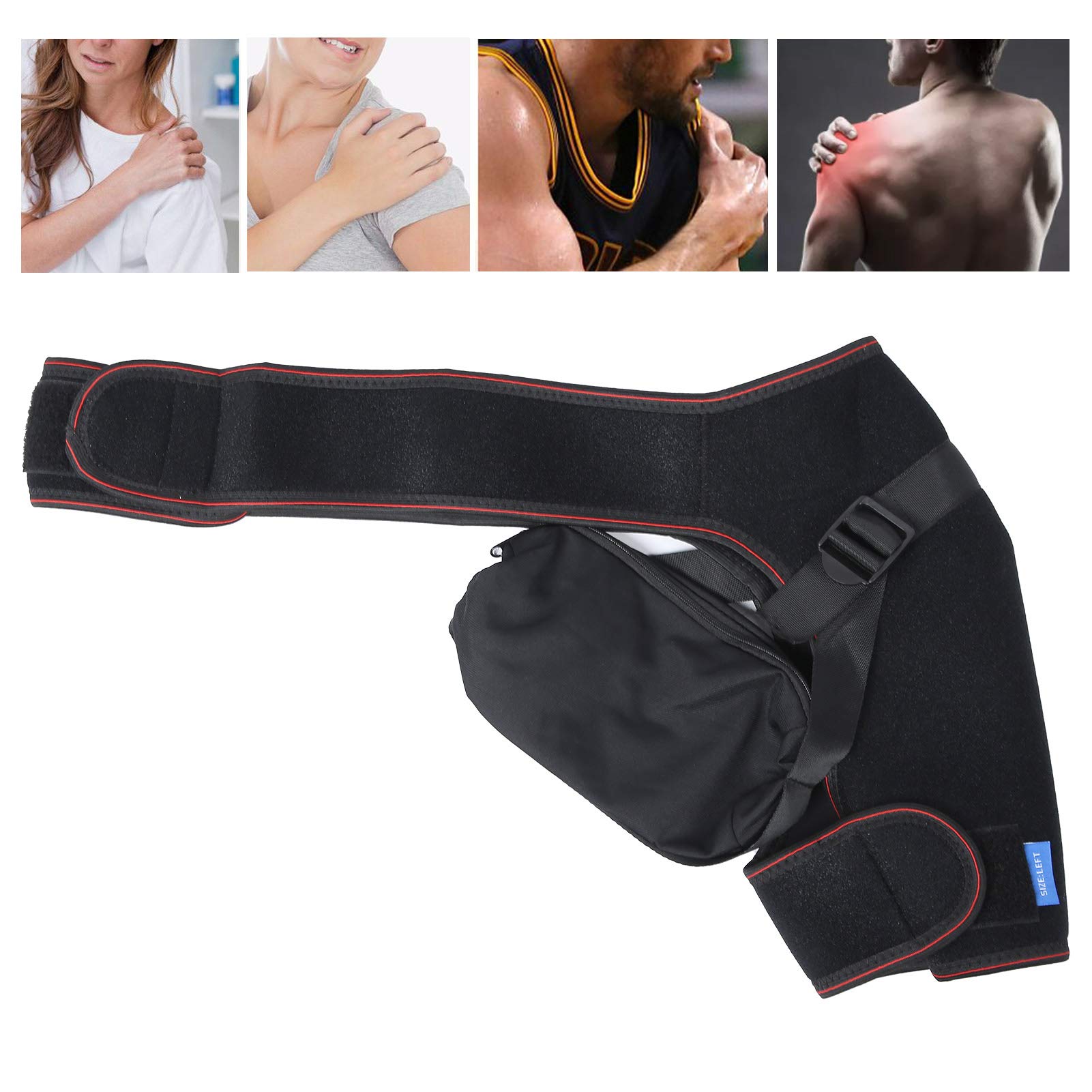 Bretella regolabile per spalla, supporto fasciatura braccio fionda, emiplegia, lussazione, tracolla con borsa gonfiabile e pompa, per uomini e donne (spalla sinistra)
