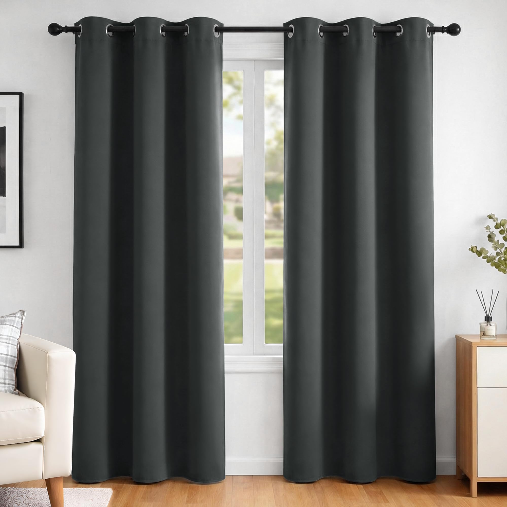 Deconovo Dark Grey Blackout Curtains Thermal Insulated Eyelet Curtains For Nursery W42 X L84 Inch Two Panels