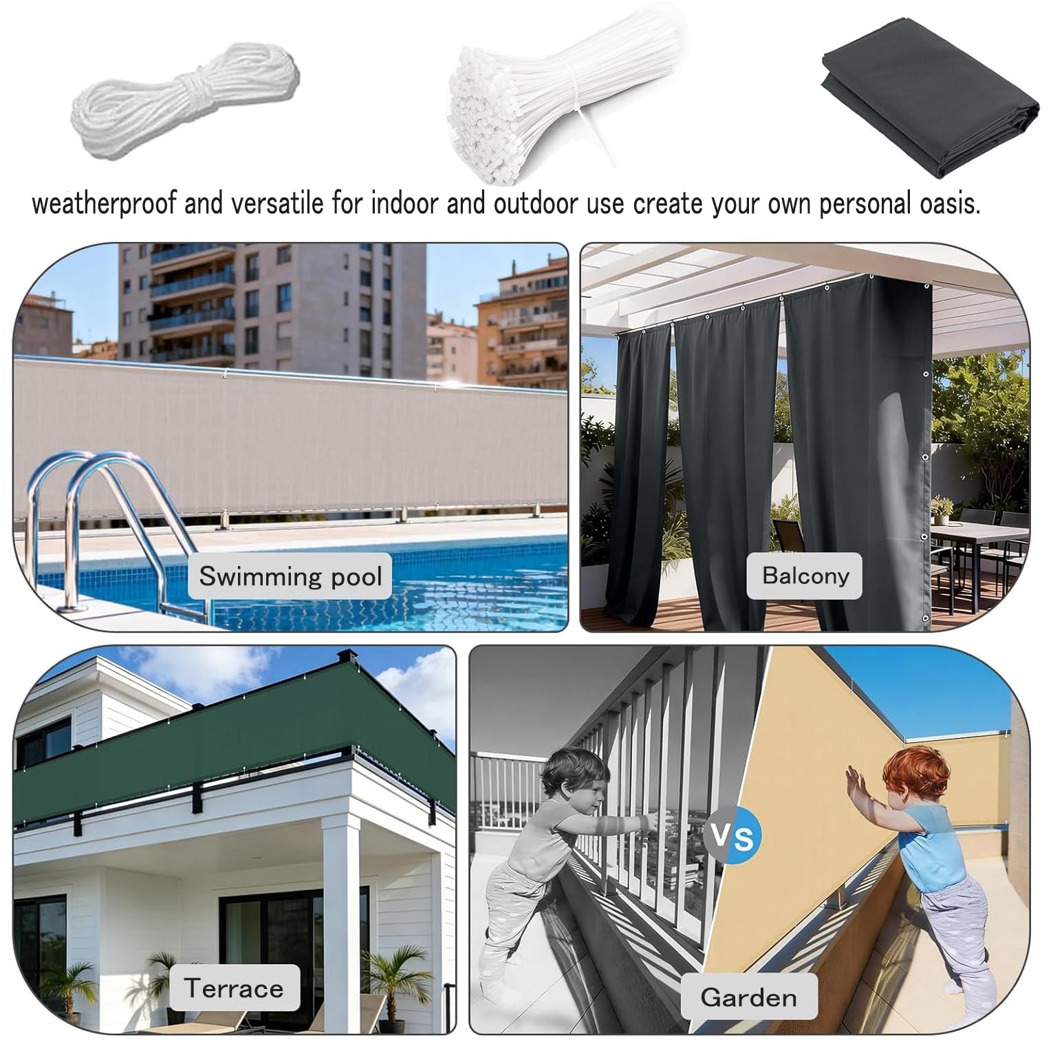 0.6x7M Wasserdicht Rechteckig Multi Farbe und Größe Sonnensegel Balkon UV Schutz Sonnenschutz Markise Mit Ösen Und Kordel für Balkon Terrasse Garten mit Ösen und Seil