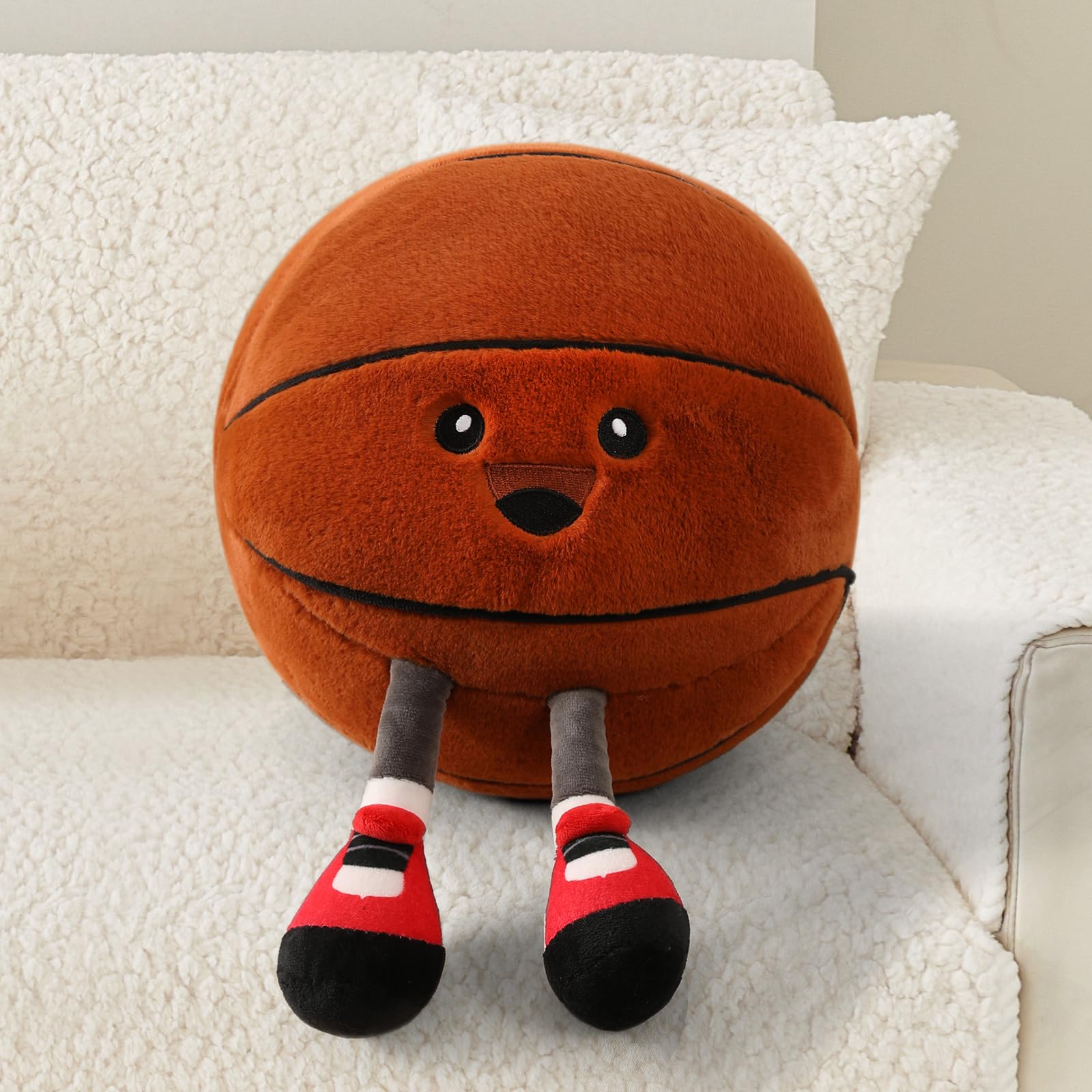 Basketball Plush Pillow Stuffed Animal Funny Basketball Pillow Toy Gift, Soft Ball Plush with Legs Adorable Sports Throw Pillow for Boys Girls Room Decor