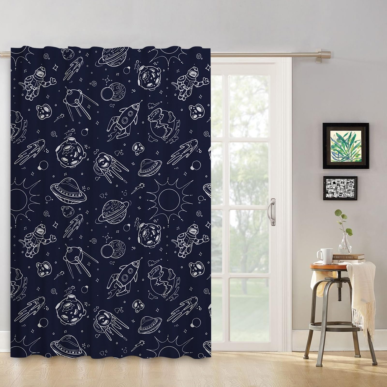 ggaimwf Galaxy Curtains for Kids Cartoon Planet Outer Space Themed Bedroom Accessories Window Door Curtains for Boys Baby Nursery Playroom Room Divider Rod Pocket Curtain 132x214cm 1 Panel - Image 3