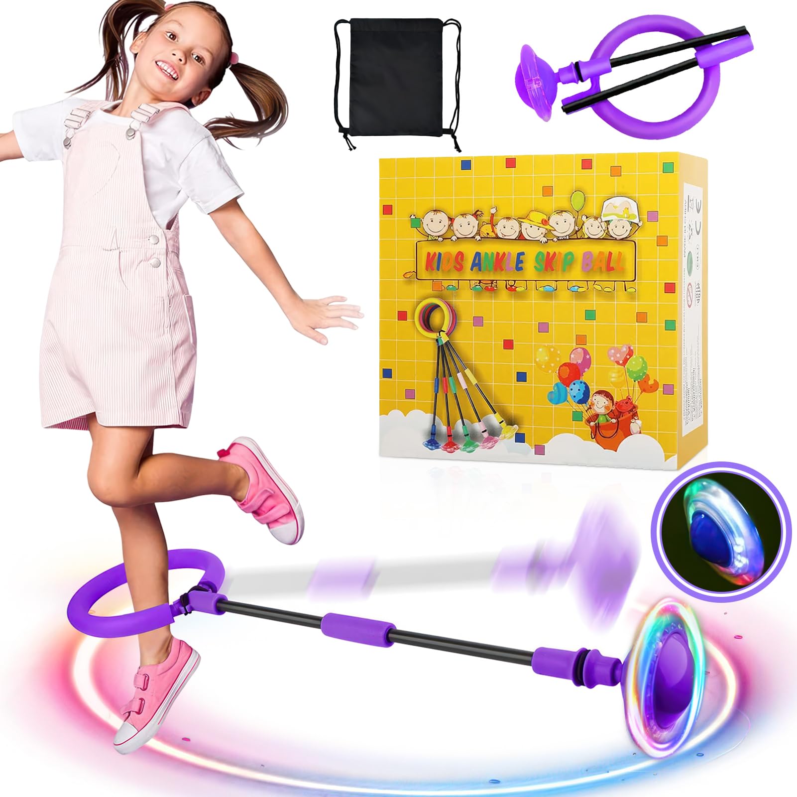 Anello di Salto Della Palla per Caviglia,Palla da Salto Pieghevole Ankle Skip Ball Lampeggiante Palla per Saltare Regalo Giochi per Bambini 6, 8, 9, 10, 11, 12 AnniCaviglia