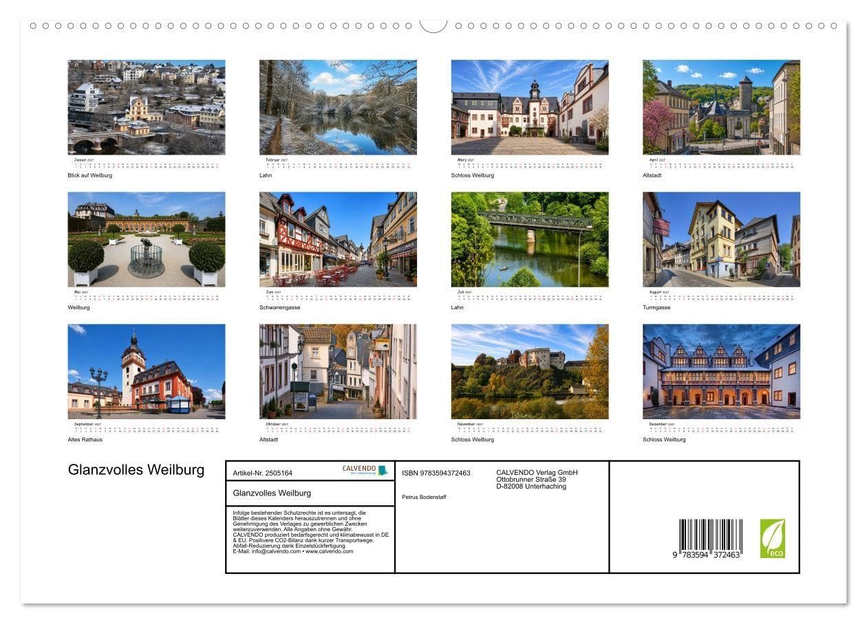 Glanzvolles Weilburg (hochwertiger Wandkalender 2027 DIN A2 quer), Kunstdruck in Hochglanz: Weilburg an der Lahn ist eine geschichtsträchtige ... Landkreis Limburg-Weilburg (CALVENDO Orte)