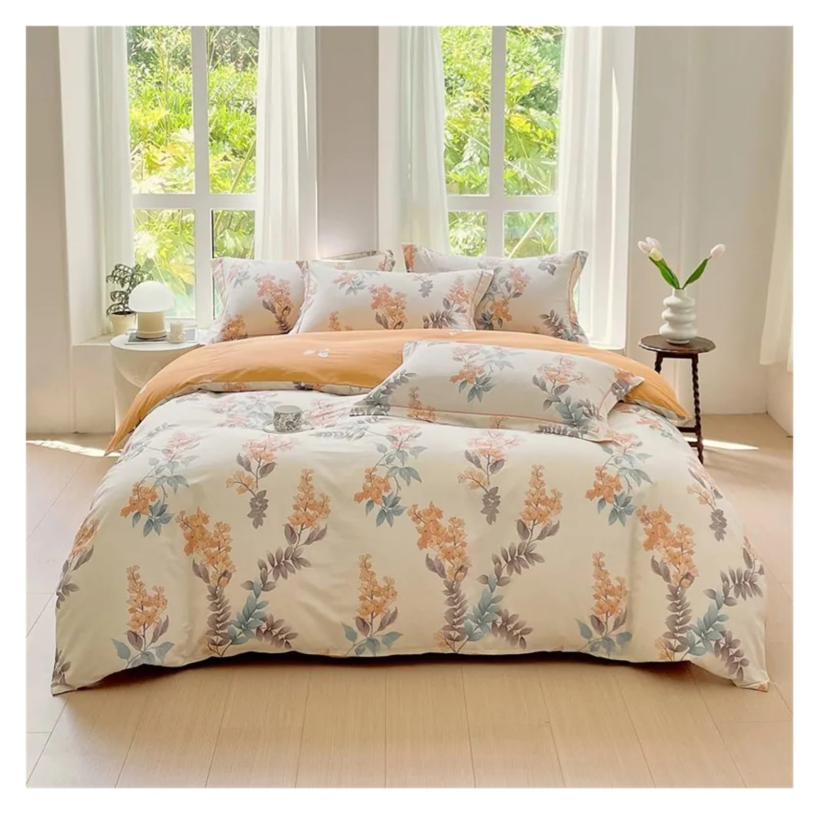 Amazon｜100% コットン 葉っぱ 花柄 寝具セット 超ソフト 通気性 羽毛