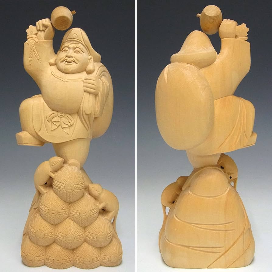 縁起物-金運•大黒天ねずみ付き 一刀彫 【公式通販】