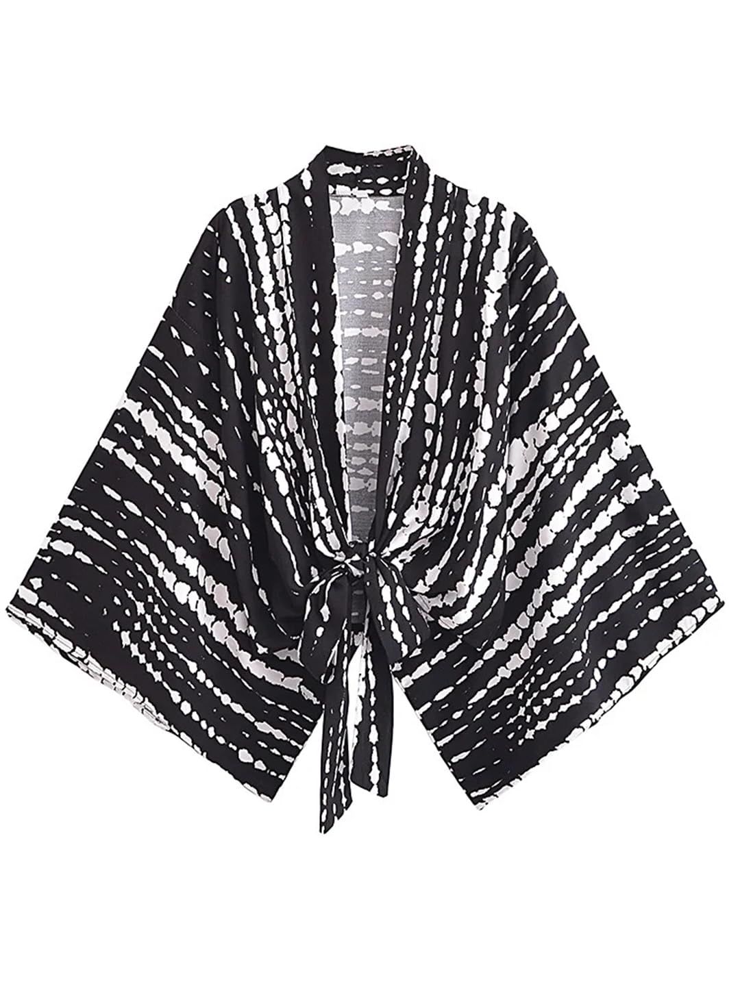 Disimlarl Costumi da bagno corti kimono da donna con stampa nera maniche a pipistrello bohemien bikini copricostume da spiaggia