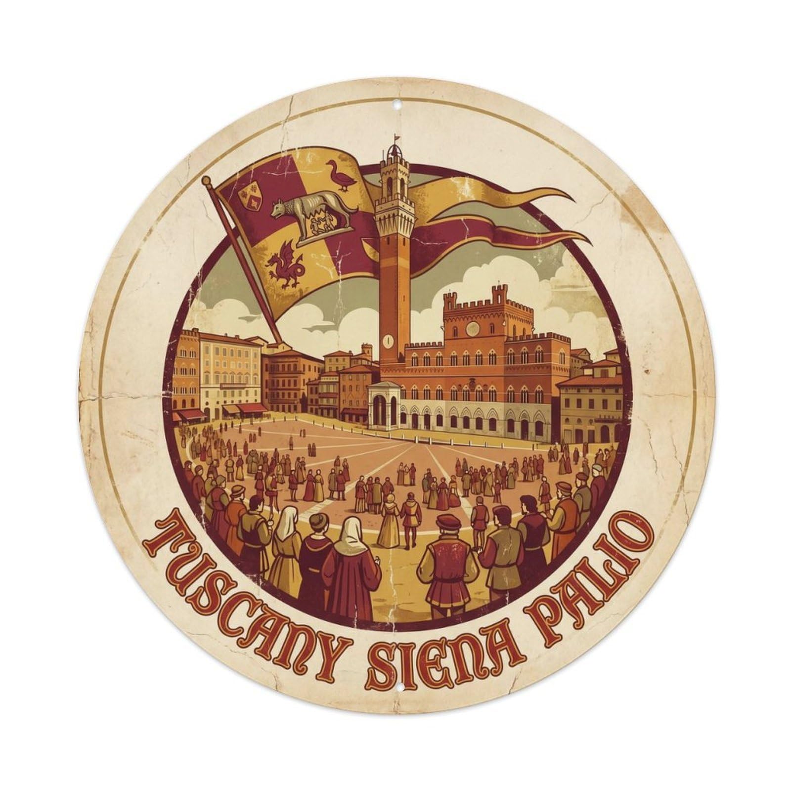 Olhnbad Style Culture Travel Tuscany Siena Flag Parade Classic Metal Tin Sign