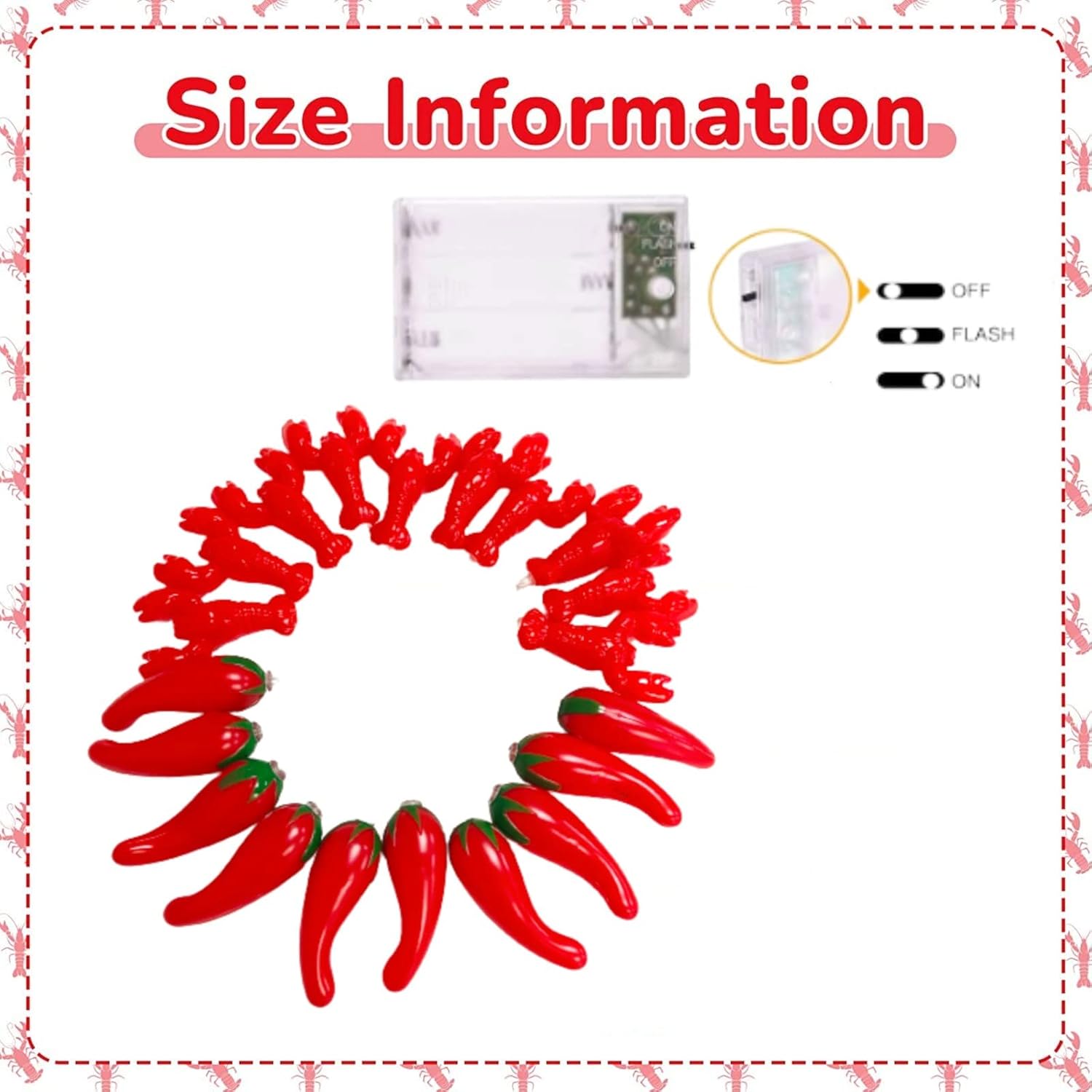 Lobster String Light Battery Operated 20 LED Pepper Fairy Night Lamp for Summer Camping Wedding Birthday Bedroom Home Parties (3m/20led, Lobster+Pepper)