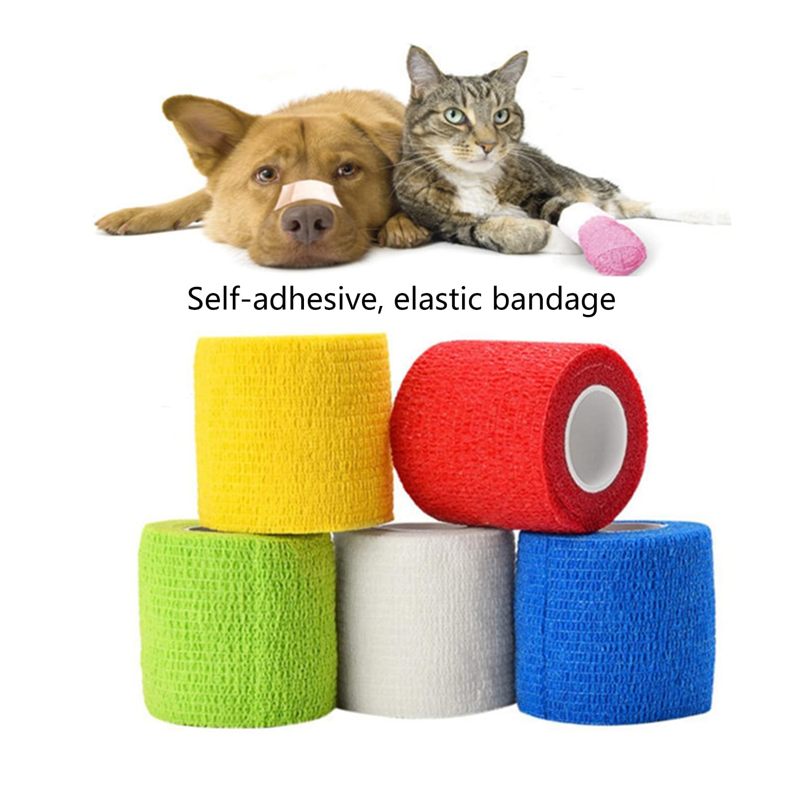 Benda Autoadesiva Per Animali FriPuP - 5 Cm X 5 M - Elastica, Traspirante, Non Masticabile - Pronto Soccorso Per Cani, Gatti, Cavalli E Uccelli - 4