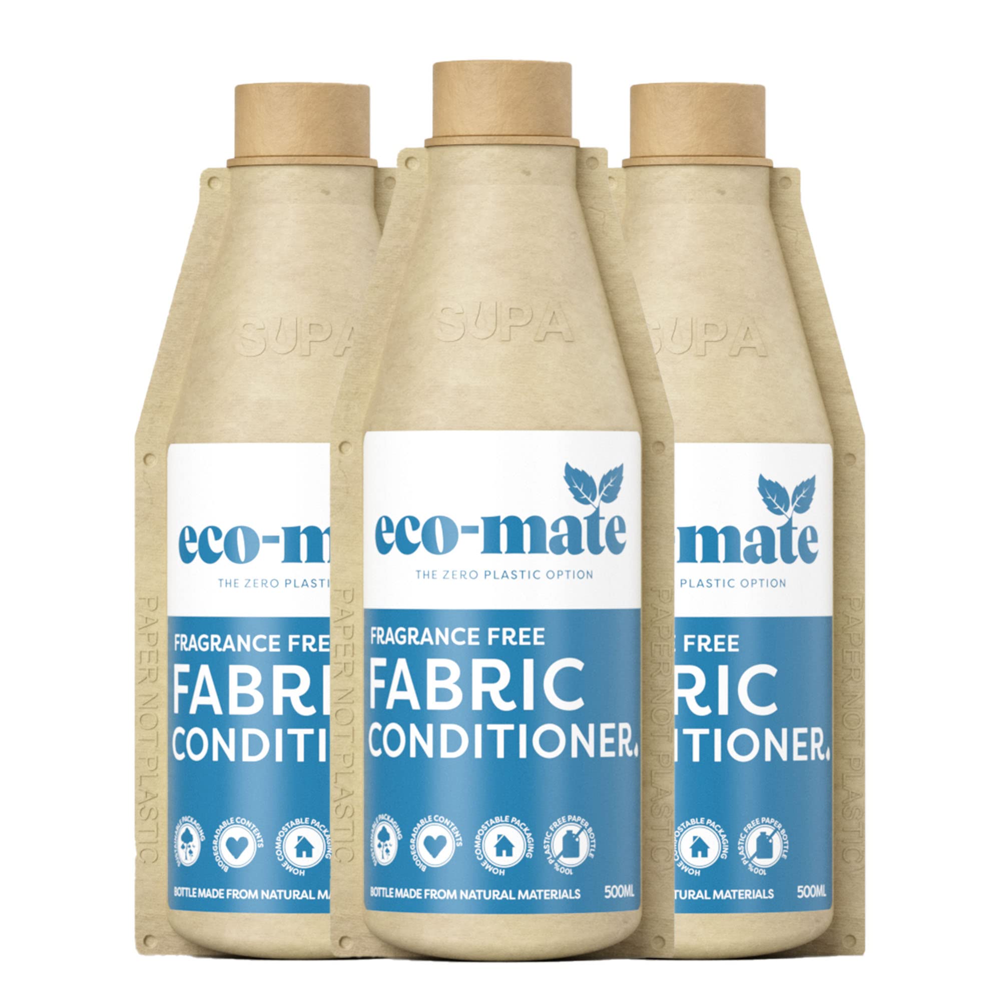 ECO-MATEFragrance Free Concentrated Fabric Conditioner - 500ml (Pack of 3) - Eco Friendly - 100% Plant-Based Biodegradable Fabric Softener - Natural Ingredients - Perfume-Free