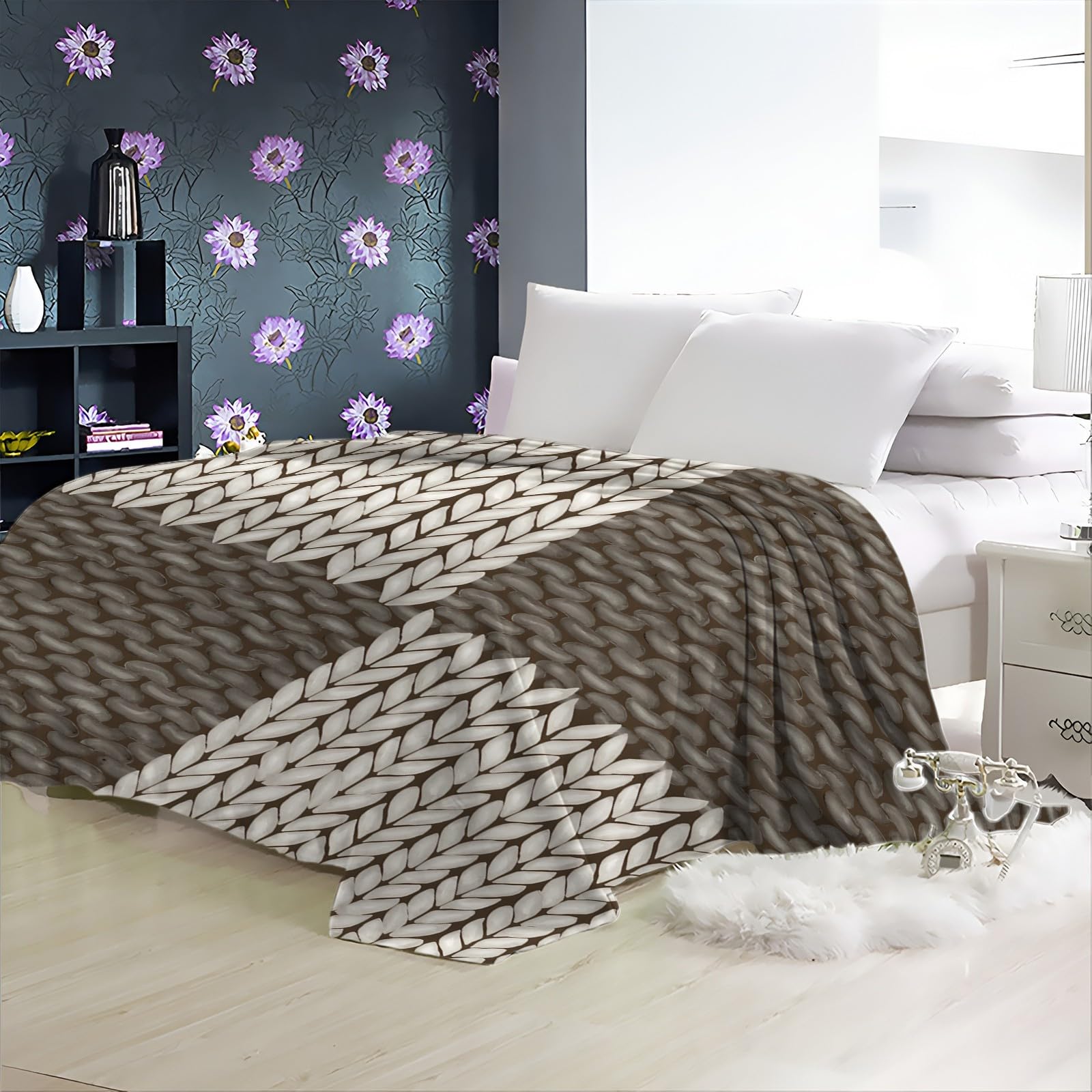 Coperta Morbida In Pile Di Poliestere 120x150 Cm - Oro Con Alberi Di Natale, Regalo Confezionato Con Biglietto, Certificato Ökotex