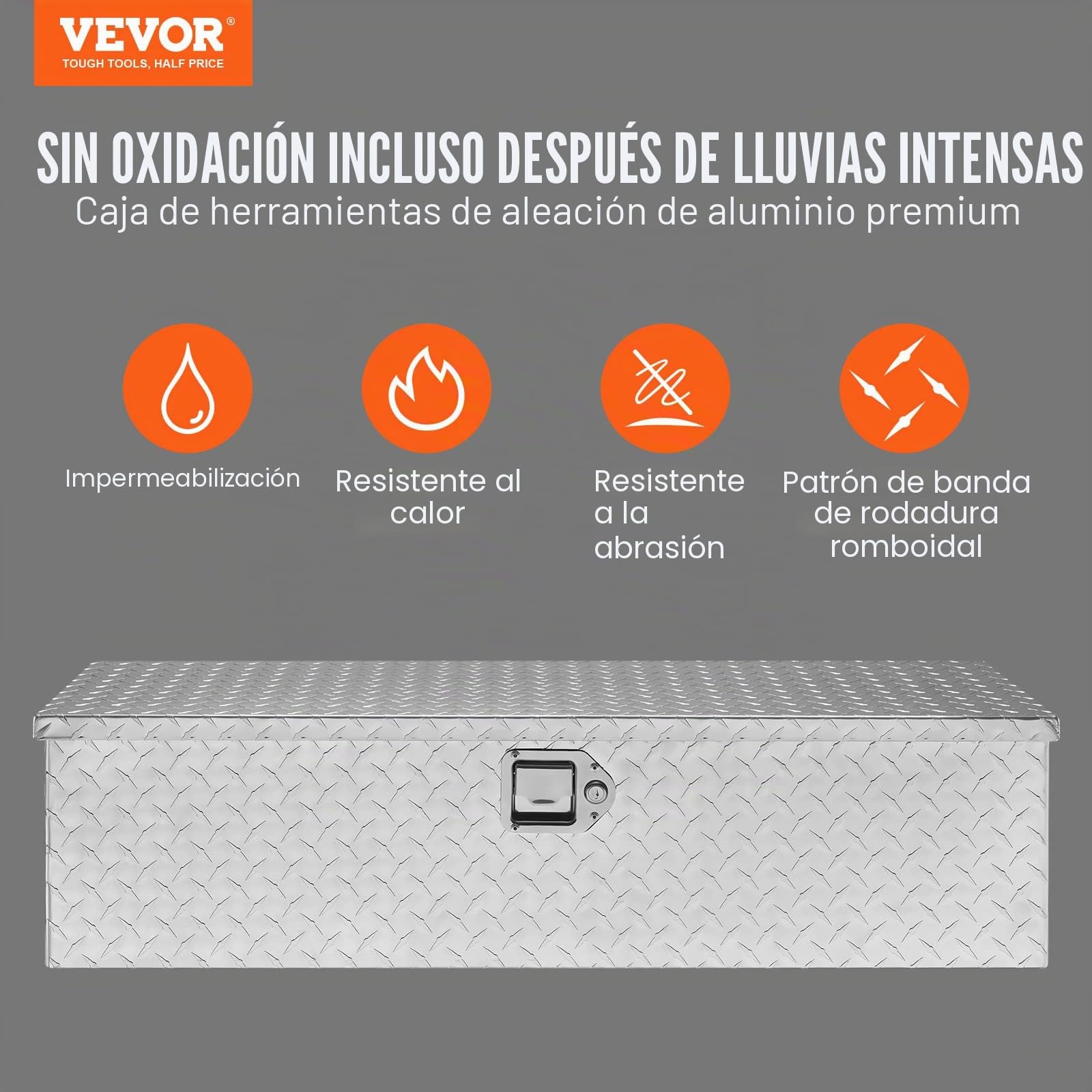 VEVOR Caja de herramientas de aluminio para camión, 99 x 33 x 25,4 cm, caja volcadora con cerradura con llaves y asas laterales para almacenamiento de contenedores de coche, autocaravana, remolque