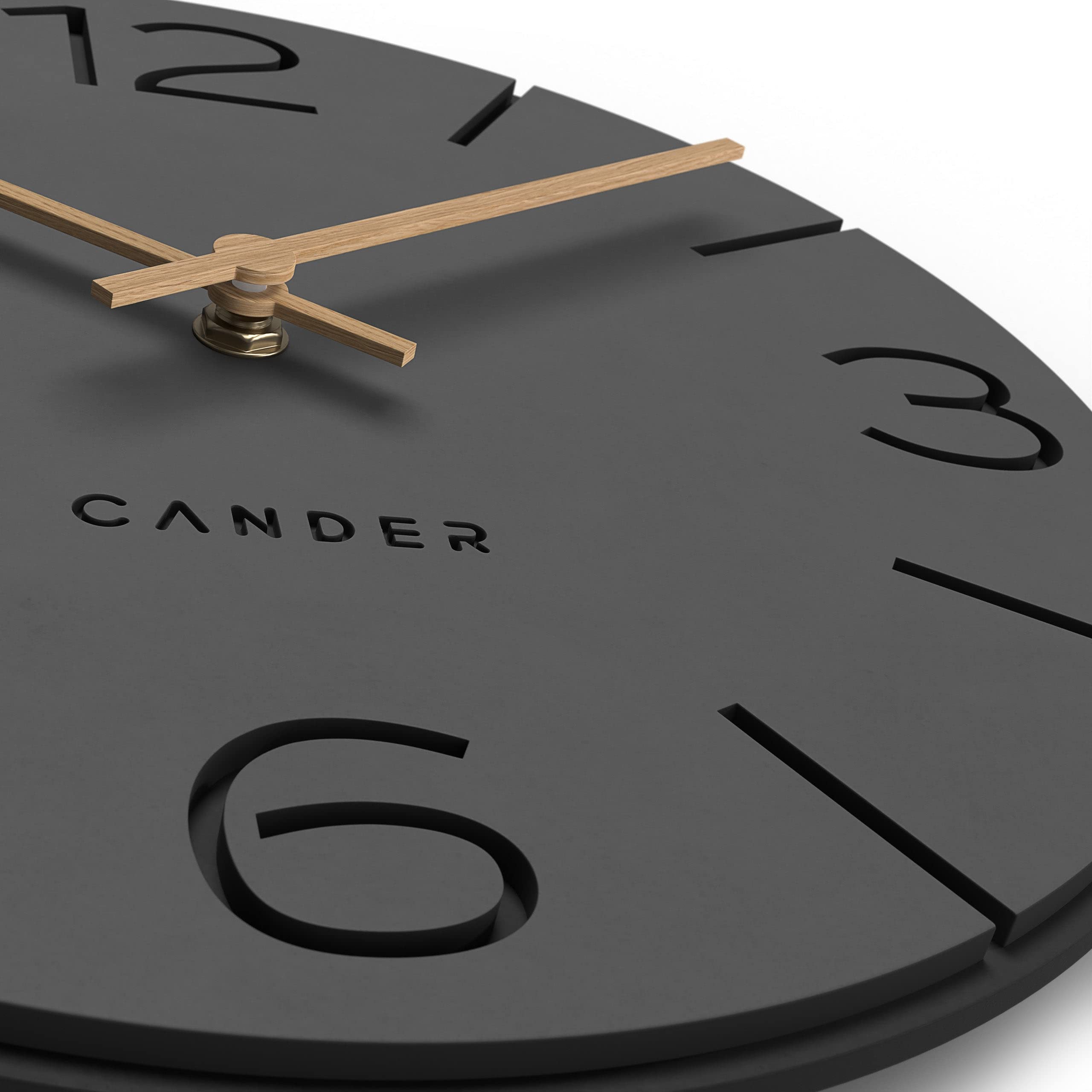 Cander Berlin MNU 2630 Y Wanduhr lautlos ohne Ticken 30 cm analog Wohnzimmer modern Vintage grau schwarz Holzzeiger