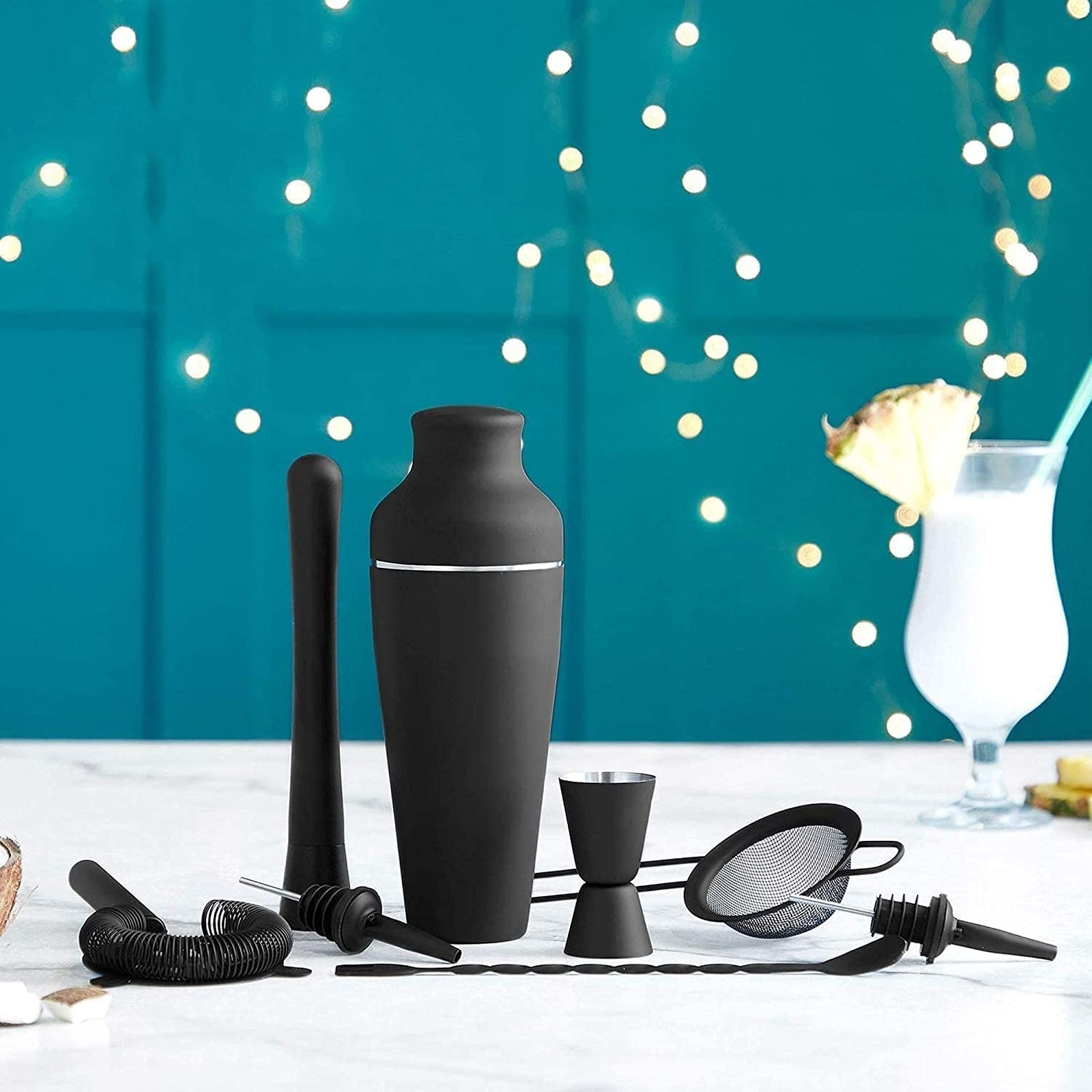Juego de Coctelera Coctelera de cóctel de cóctel haciendo mate negro de 11 piezas de acero inoxidable Cocktail Shaker Set Herramienta de barra para mezclar margarita, manhattan Agitador de Cócteles
