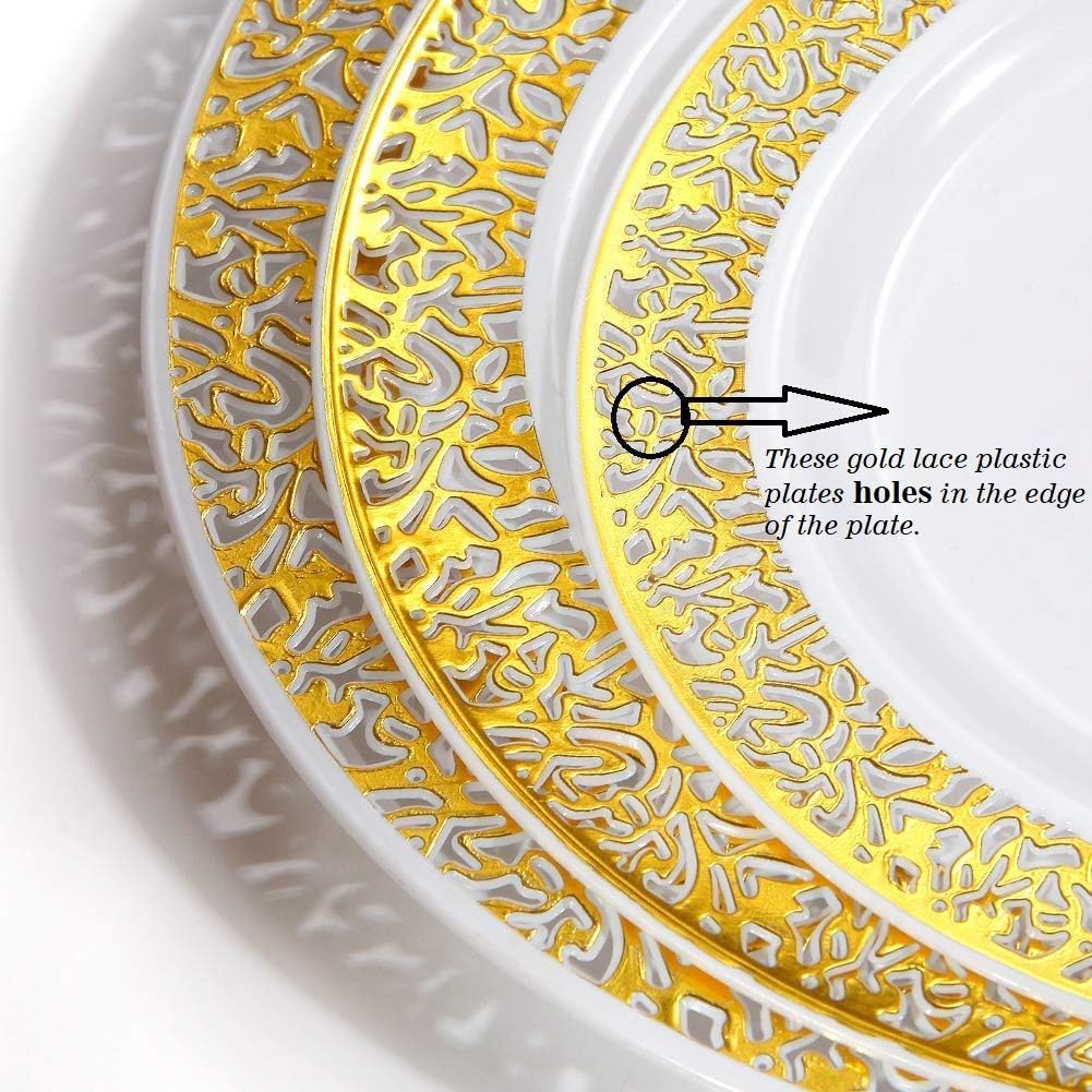 WDF 150PCS Gold Plastic Plates Set - Gold Plates 25Guests Gold Disposable Dinnerware Sets for Wedding Party Birthday