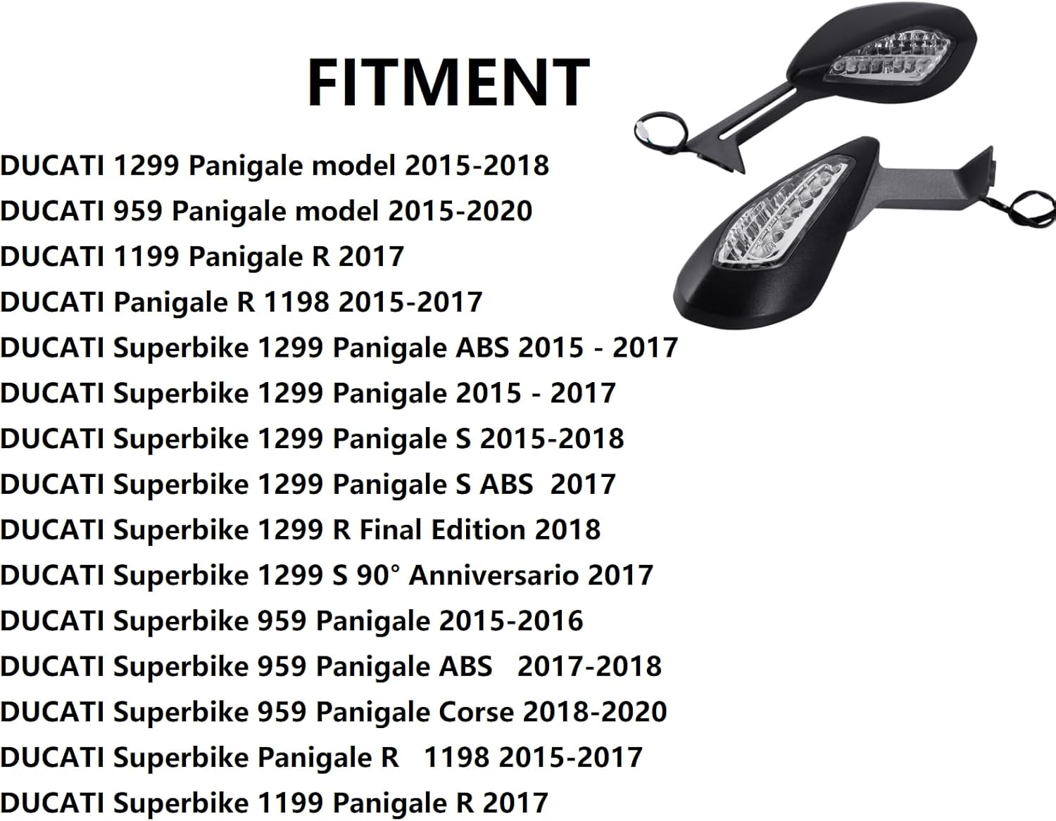 Motorcycle Rearview Mirrors With Turn Signals Adjustable Offroad Rear View Side Mirror for Ducati Panigale 1199/1299/959/Superbike (2015-2020) OEM Style,1 Pair (Left + Right)
