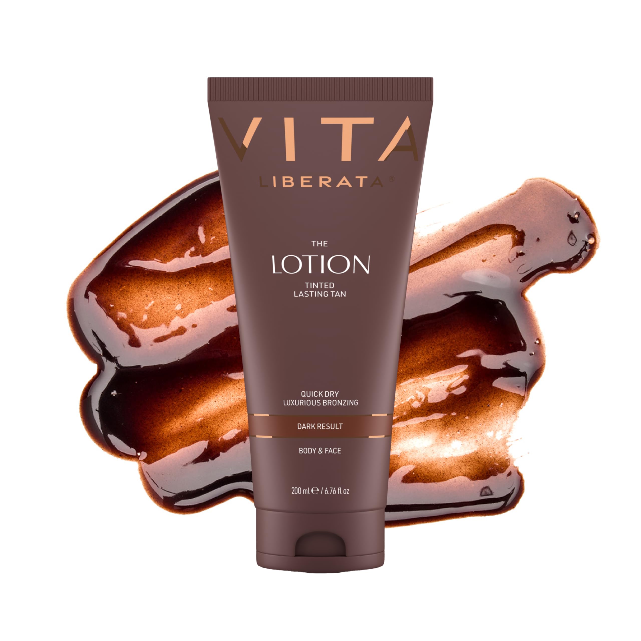 VITA LIBERATA Fabulous Loción bronceadora gradual oscura, teñida, de aspecto natural, diseñada para cara y cuerpo, fórmula de secado rápido, formulada con ácido hialurónico, 6.7 onzas líquidas