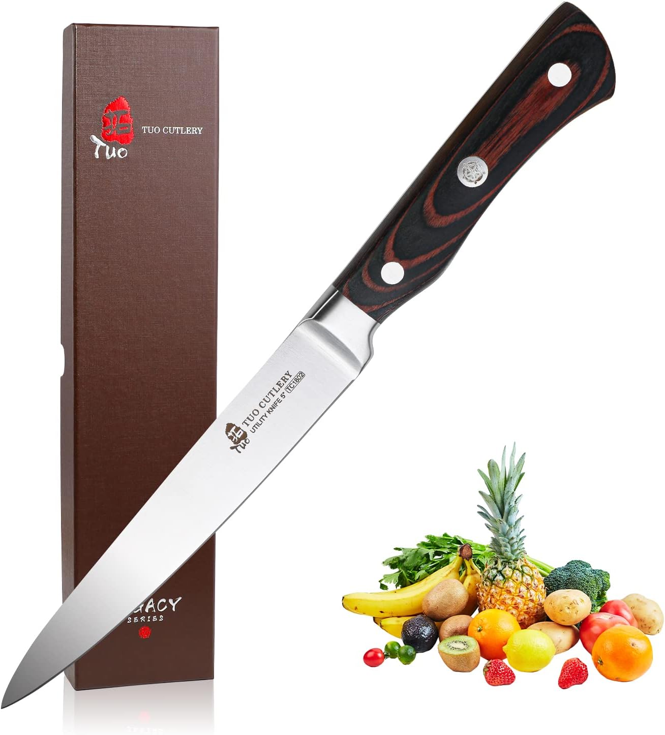 TUOKitchen Utility Knife 5 inch Small Chef Knife German High Carbon Stainless Steel Kitchen Knife Ergonomic Pakkawood Handle with Gift Box-New Legacy Series