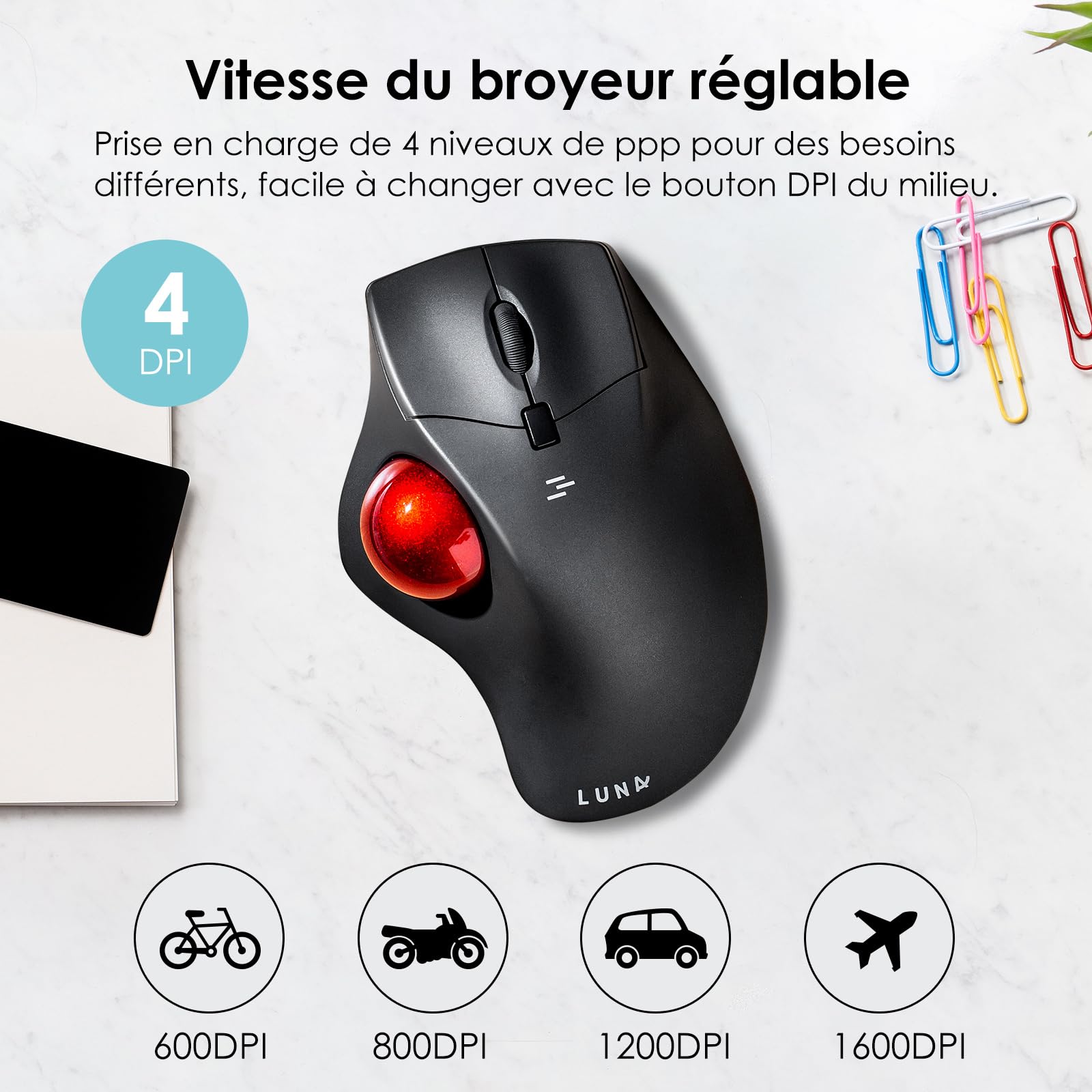 SANWA Souris Trackball Filaire, Boutons Silencieux Programmables, Contrôle du Pouce, 600/800/1200/1600 DPI, Suivi précis et Fluide, Compatible avec Mac, Laptop, Ordinateur, Windows, Noir