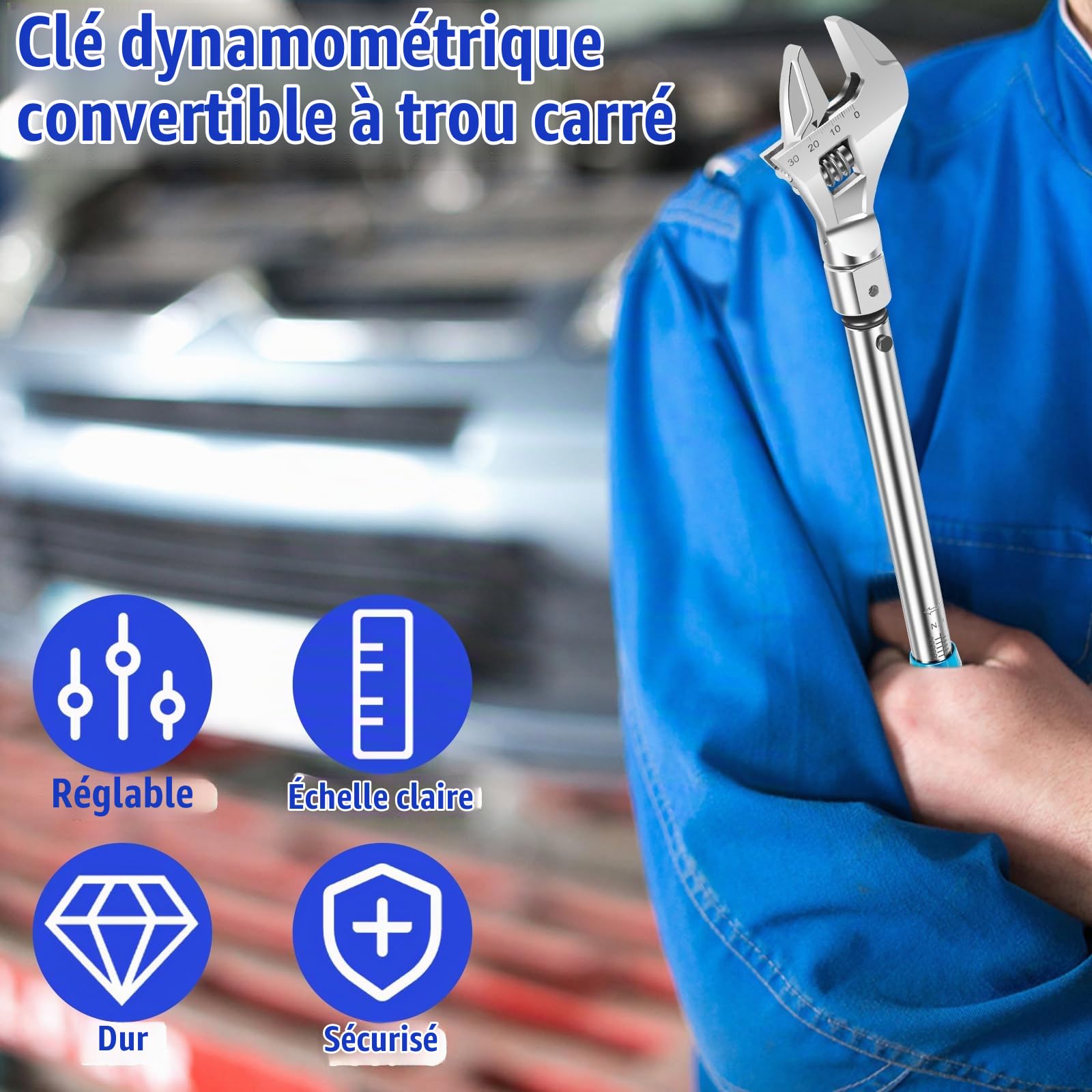 Clé dynamométrique 5–60 Nm avec outils d'insertion, incl. tête de clé de 30 mm et adaptateur | ±4 % de précision pour climatiseurs et tuyaux | en acier